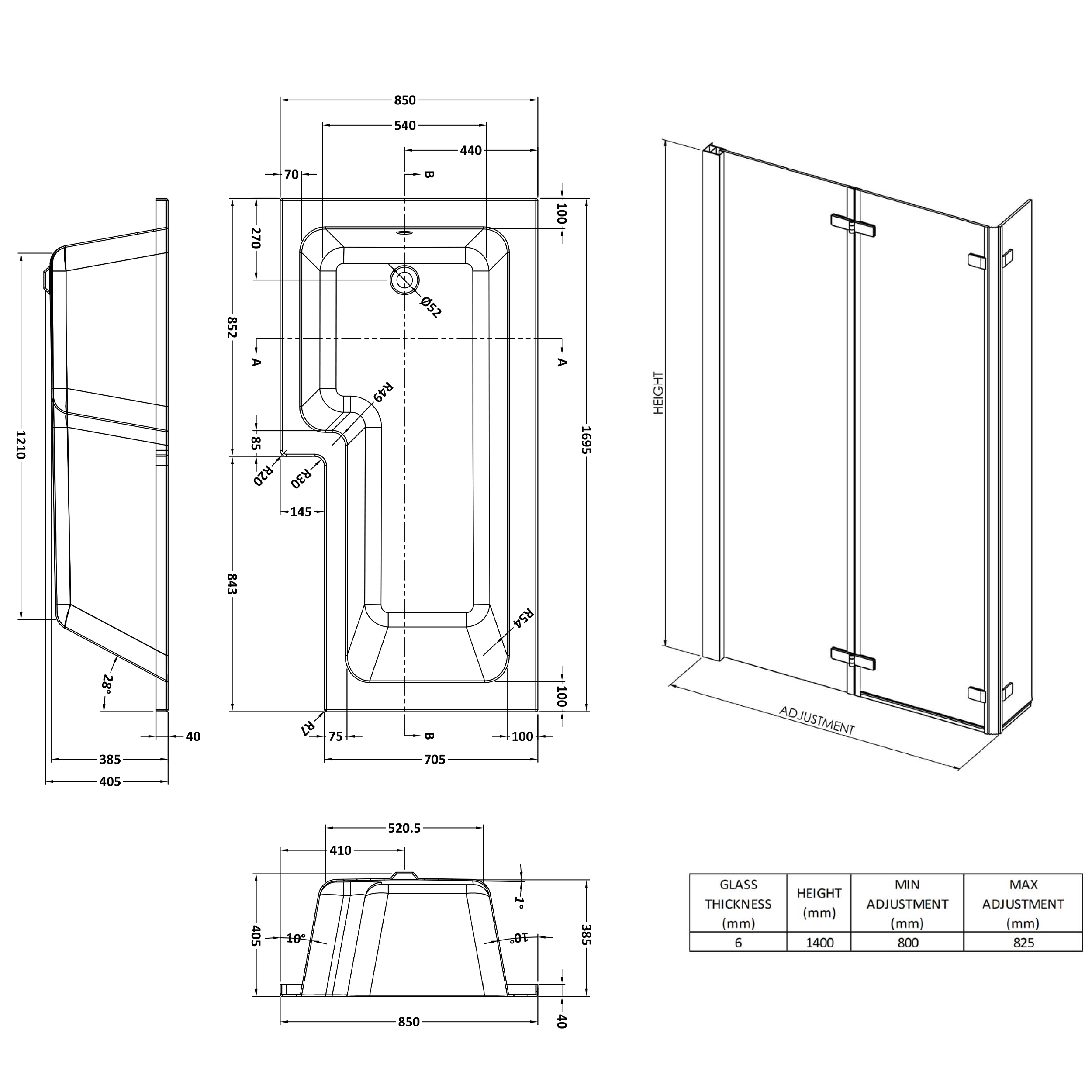 Drench L Shaped Shower Bath with Panel and Shower Screen - 1700mm