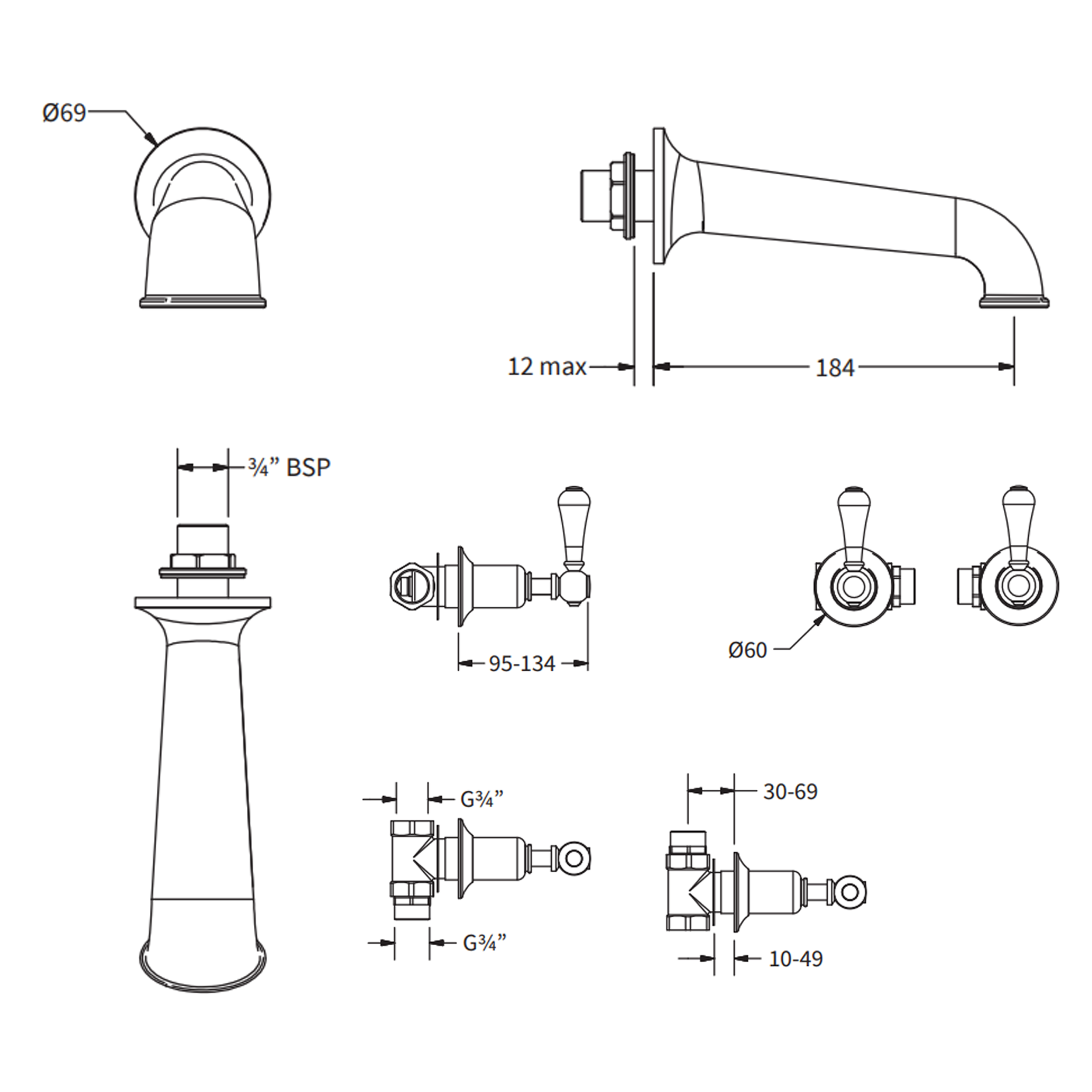 Crosswater Belgravia Lever Wall Mounted Bath Spout