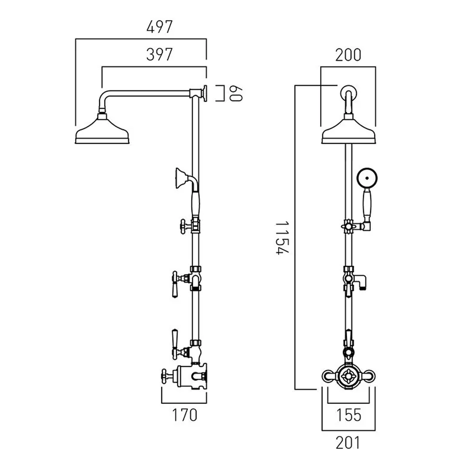 Booth & Co Axbridge Traditional 2 Outlet Exposed Thermostatic Shower Set