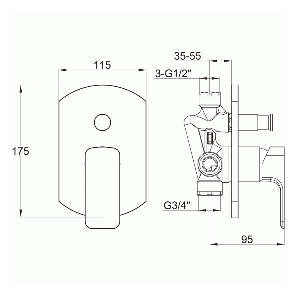 Vellamo Panache Concealed Manual Shower Valve with Diverter