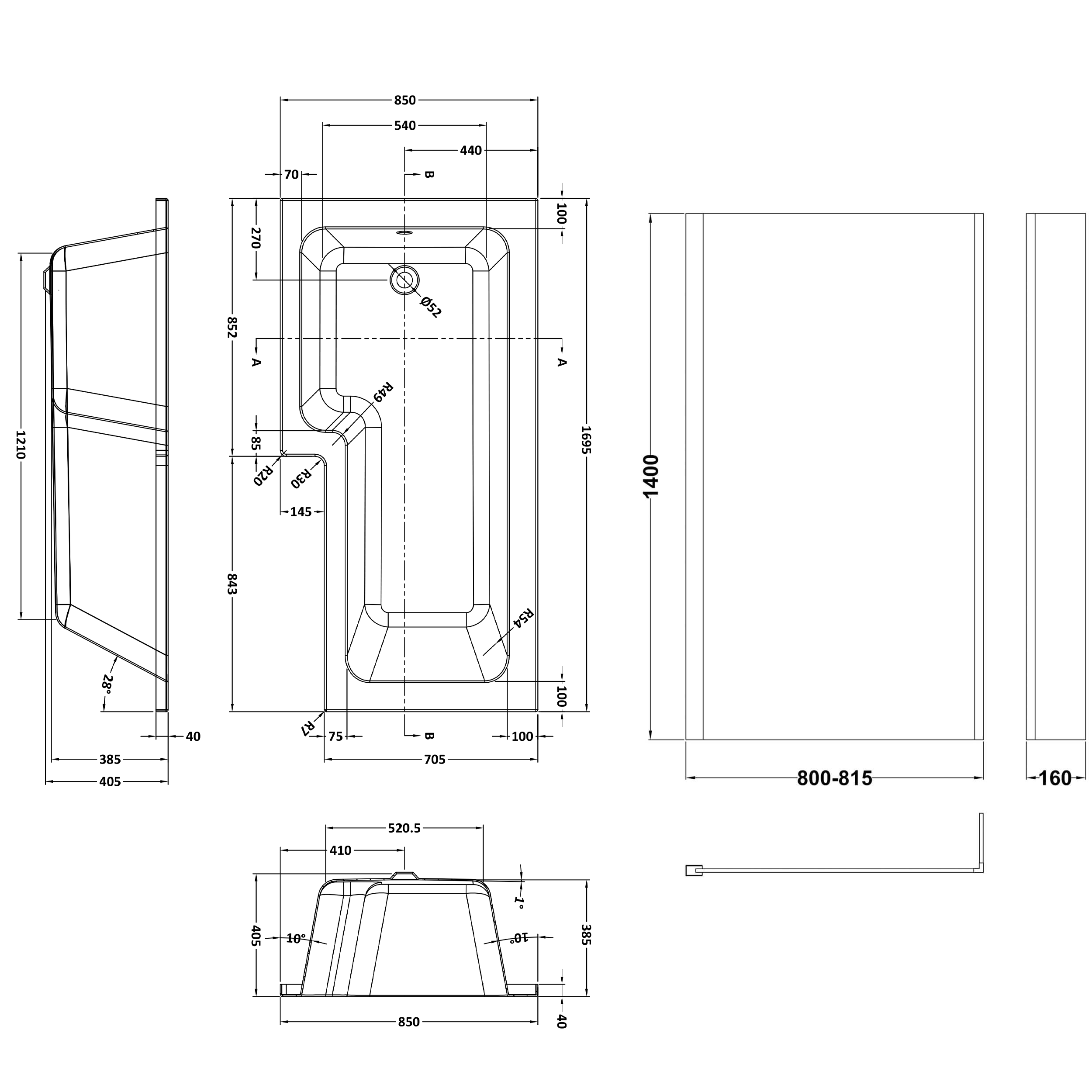 Drench L Shaped Shower Bath with Panel and Shower Screen - 1700mm