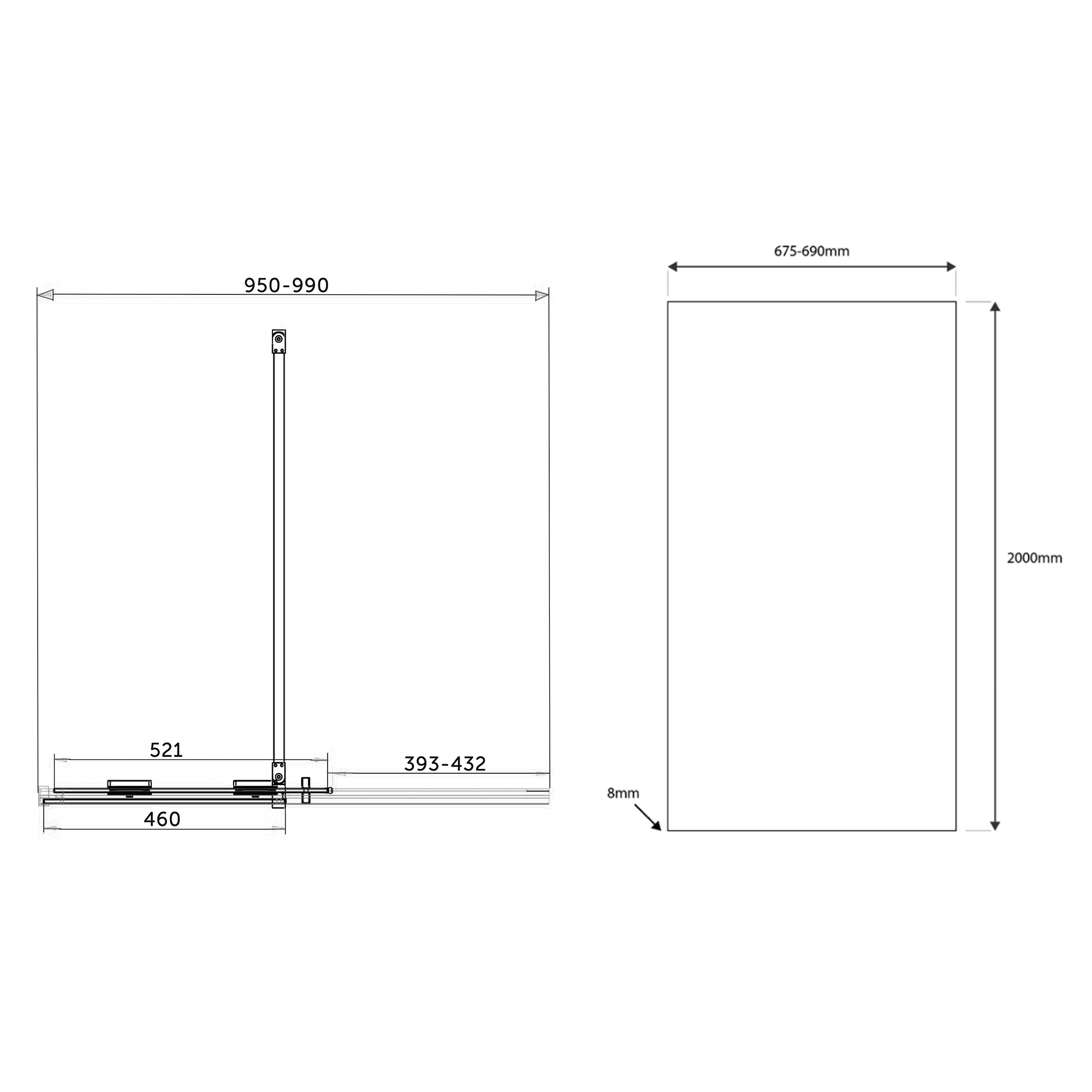 Harbour Momentum 8mm Easy Clean 2m Tall Sliding or Wetroom Shower Door & Optional Side Panel - Matt Black