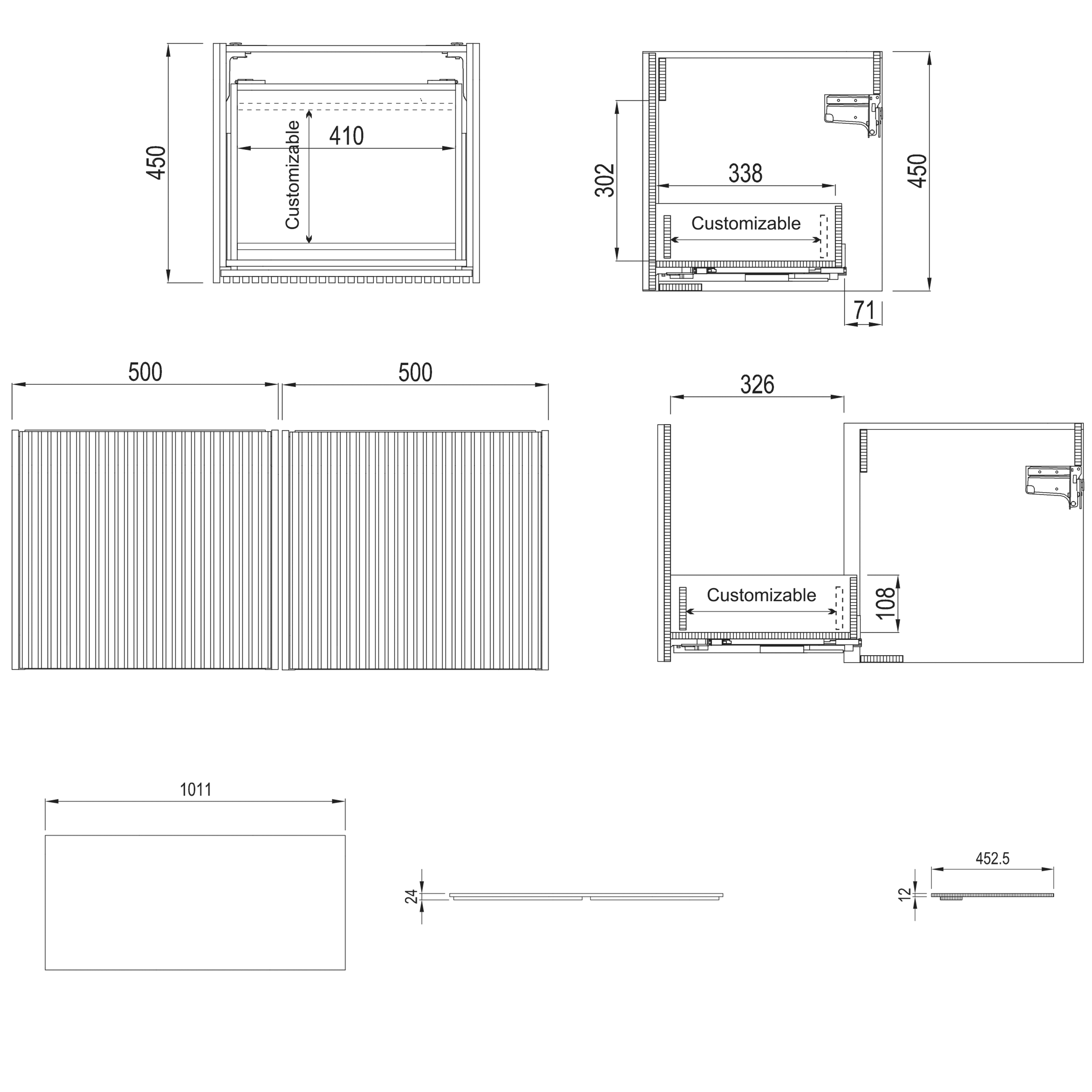Crosswater Limit 1000mm Wall Hung Double Slatted Drawer Vanity Unit and Countertop Options