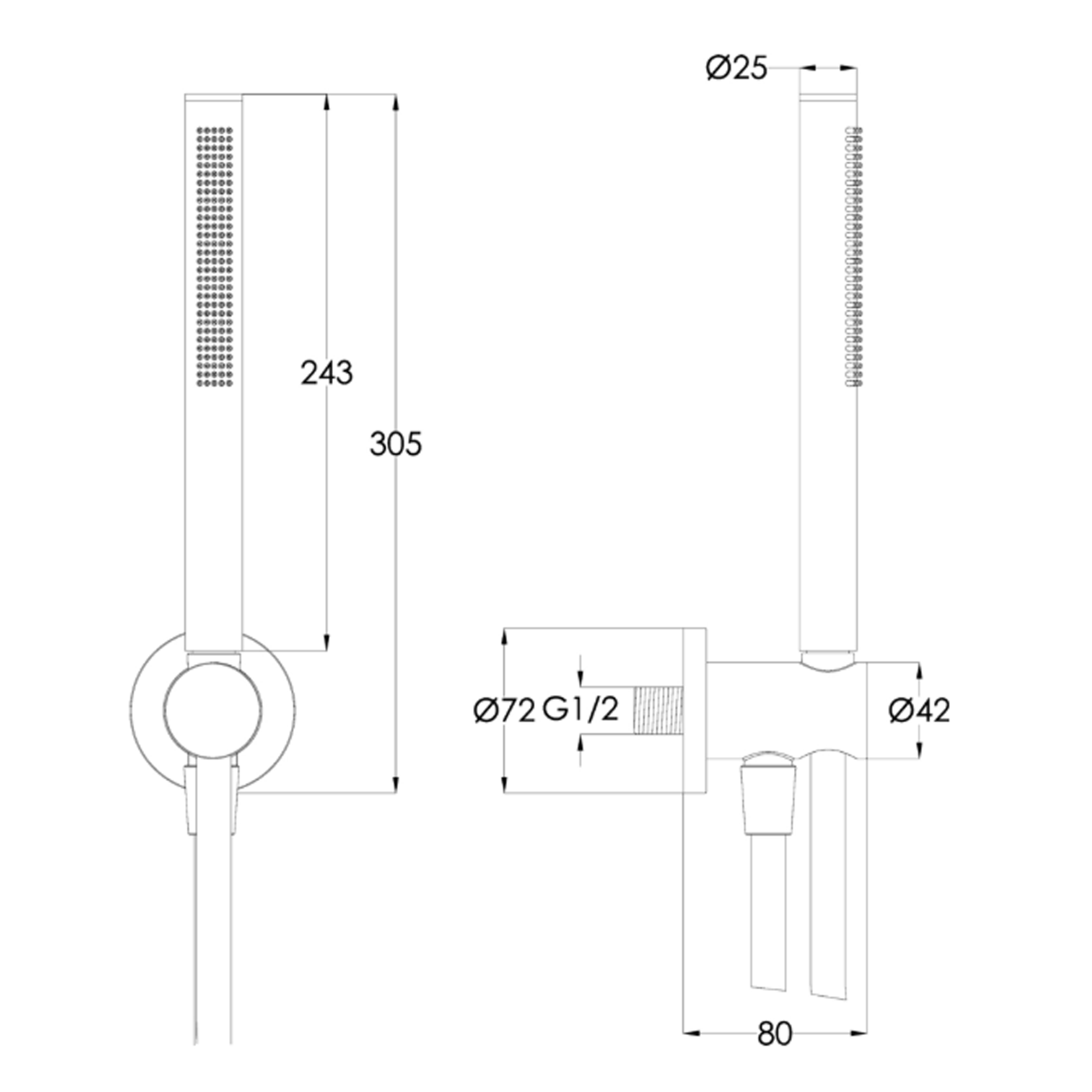 VOS Round Water Outlet & Holder with Metal Hose & Slim Hand Shower - Brushed Bronze