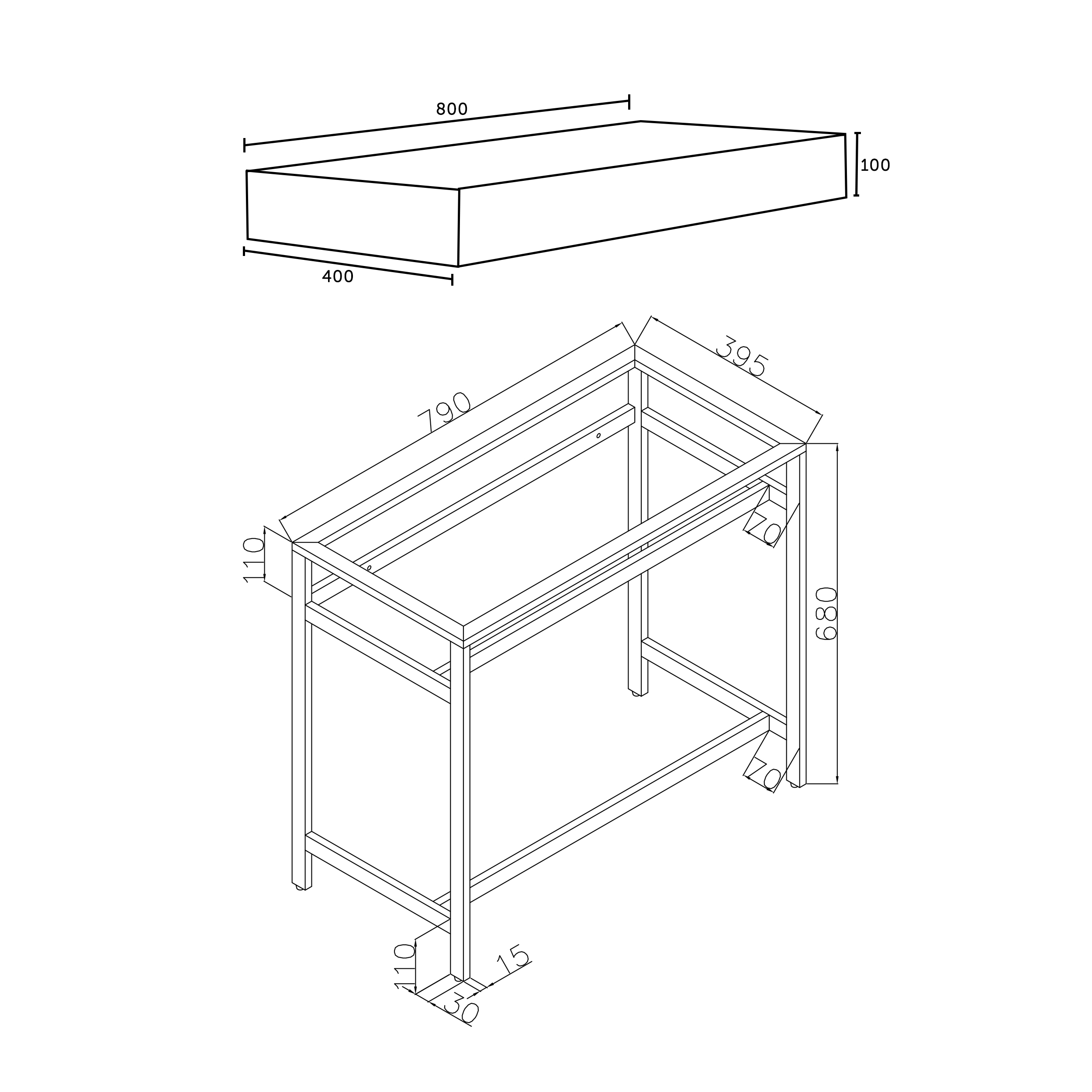 Harbour 800mm Venato White Marble Worktop with Matt Black Frame