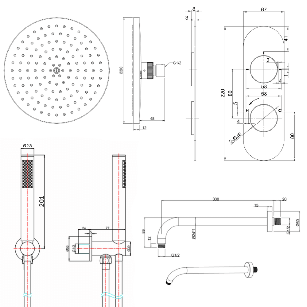 Crosswater Central 2 Outlet 2 Handle Shower Bundle - Chrome