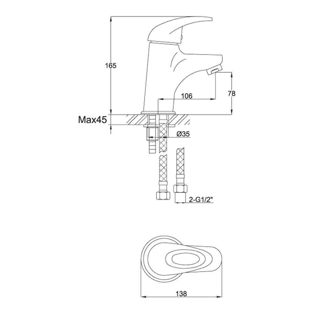 Vellamo Loop Basin Mixer with Clicker Waste