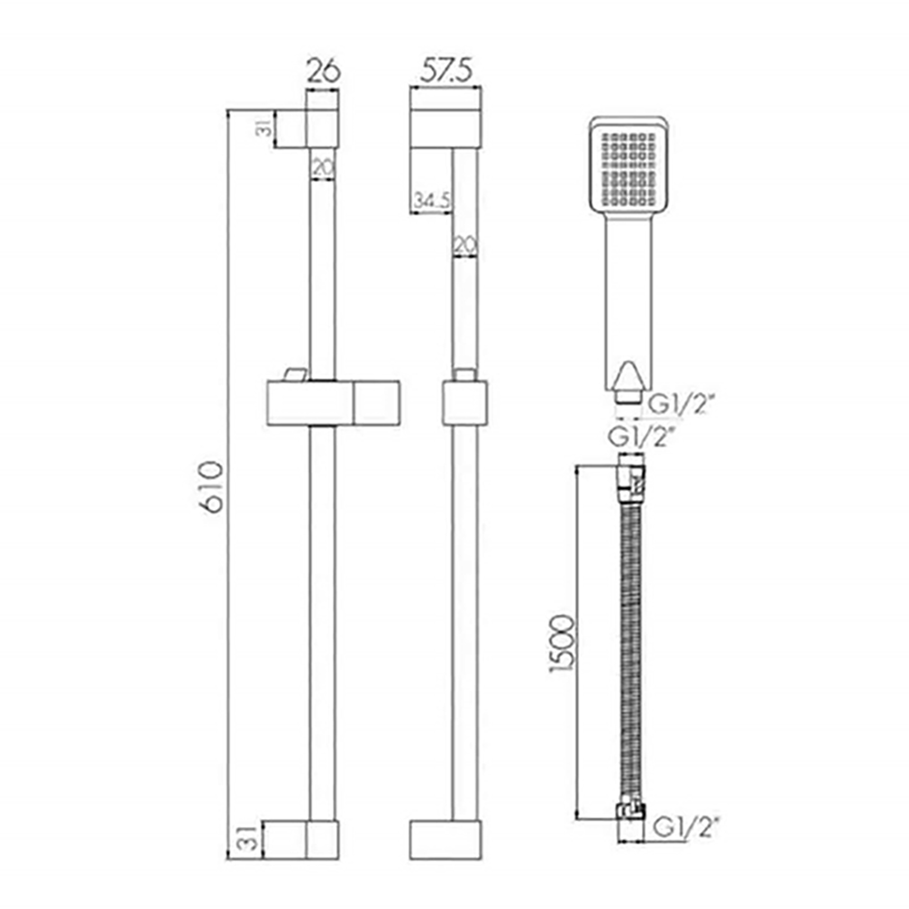 Vellamo Square Shower Rail Kit