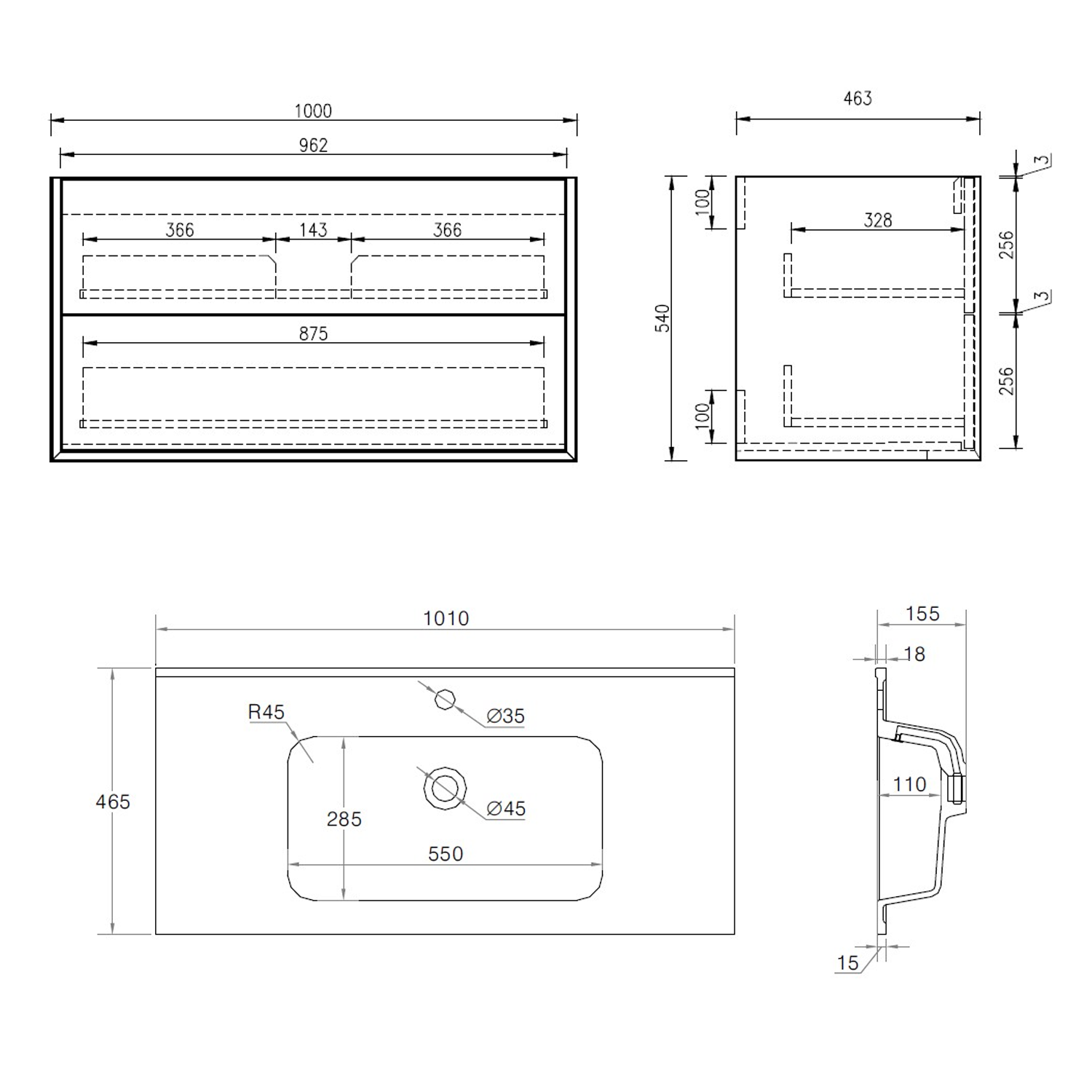 Oslo 1000mm Wall Mounted Vanity Unit & Matt White Basin