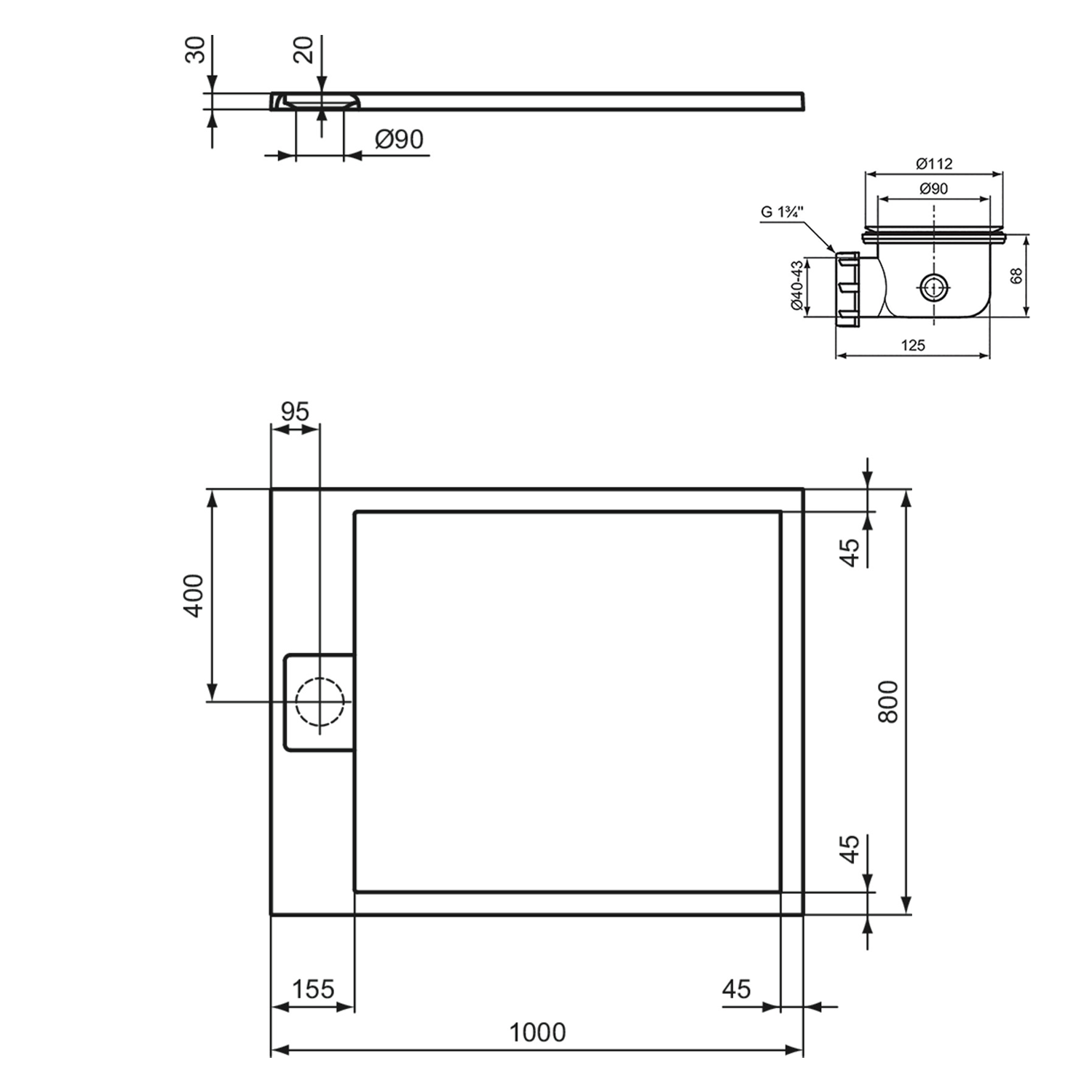Ideal Standard Ultra Flat S i.life Pure White Rectangular Anti-Slip Stone Resin Shower Tray - 5 Sizes
