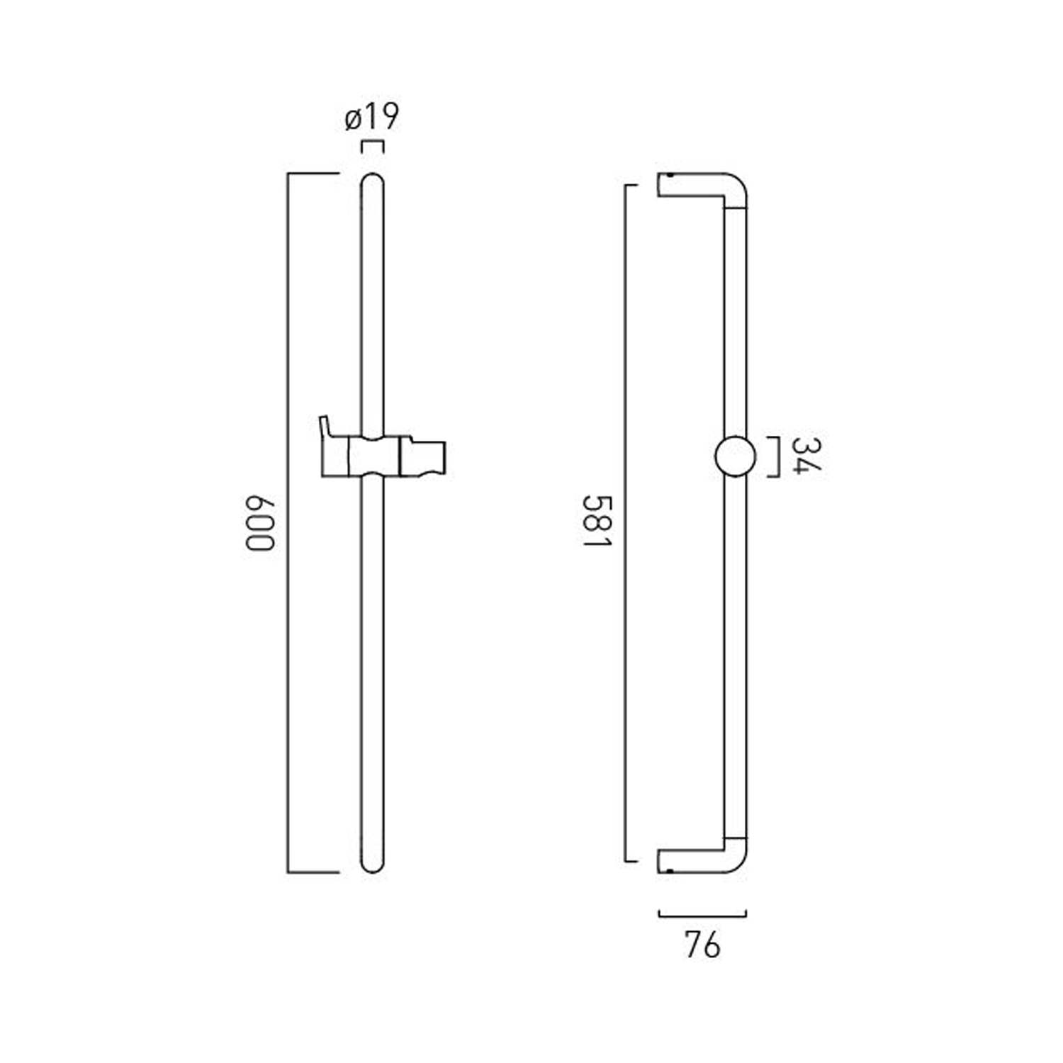 Vado Safari Slim Slide Rail & 1500mm Smooth Hose