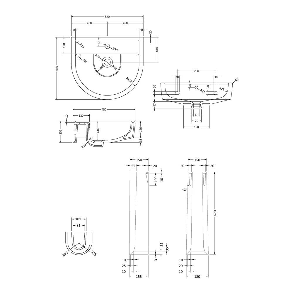 Christine 520mm Full Pedestal & Basin