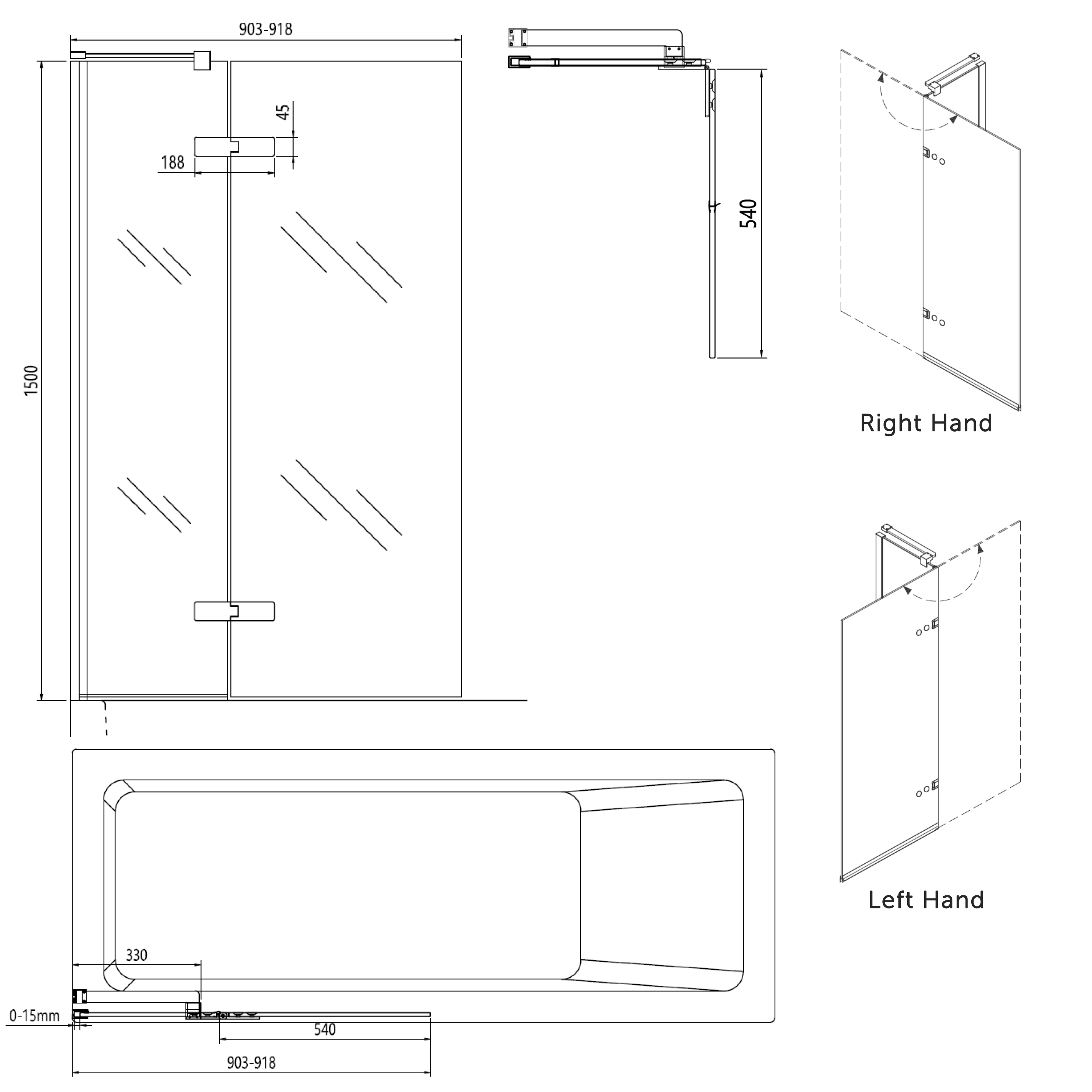 Crosswater Optix 10 Hinged Bath Screen with Inline Panel - Brushed Bronze - 1500 x 900mm