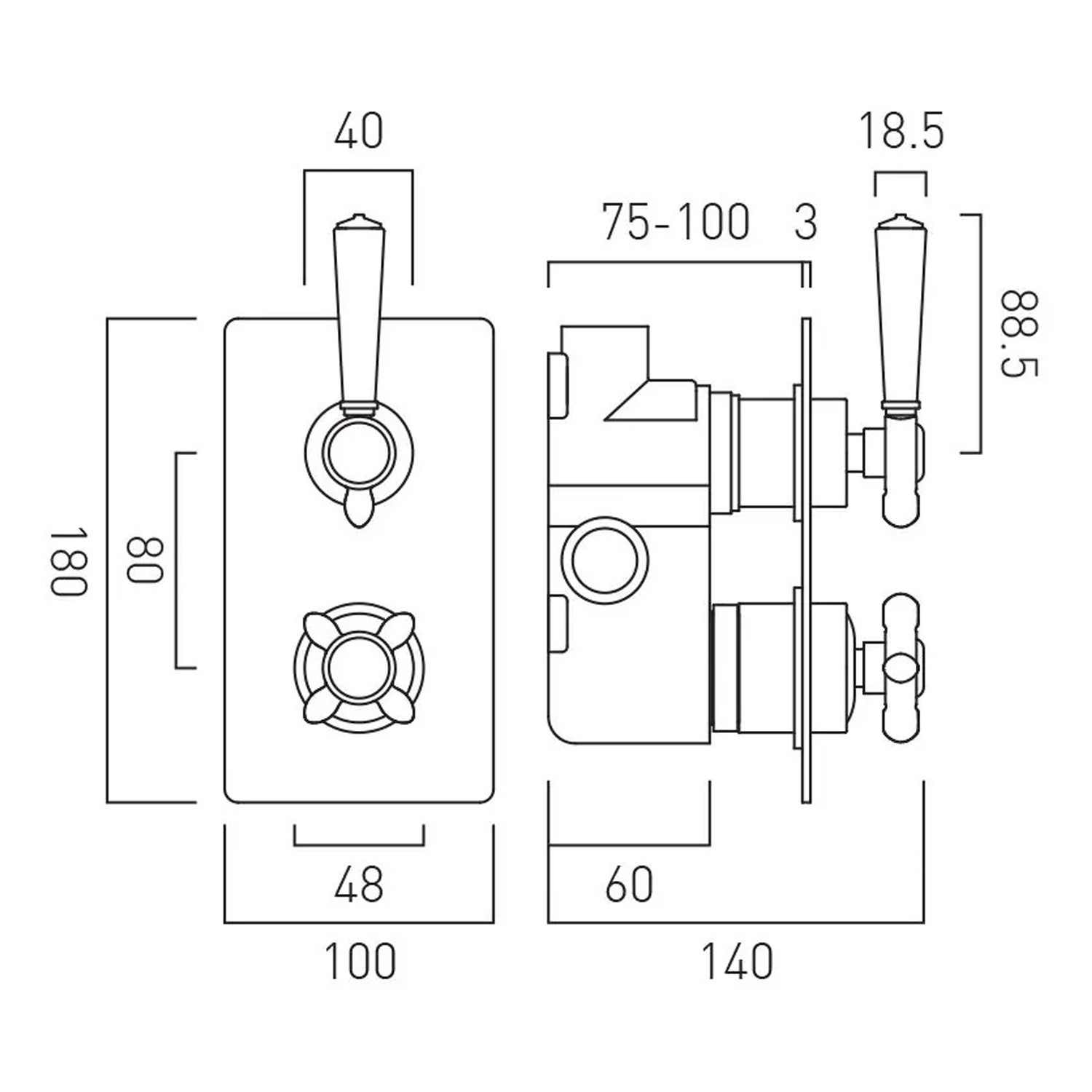 Booth & Co Axbridge Traditional 1 Outlet 2 Handle Concealed Thermostatic Shower Valve