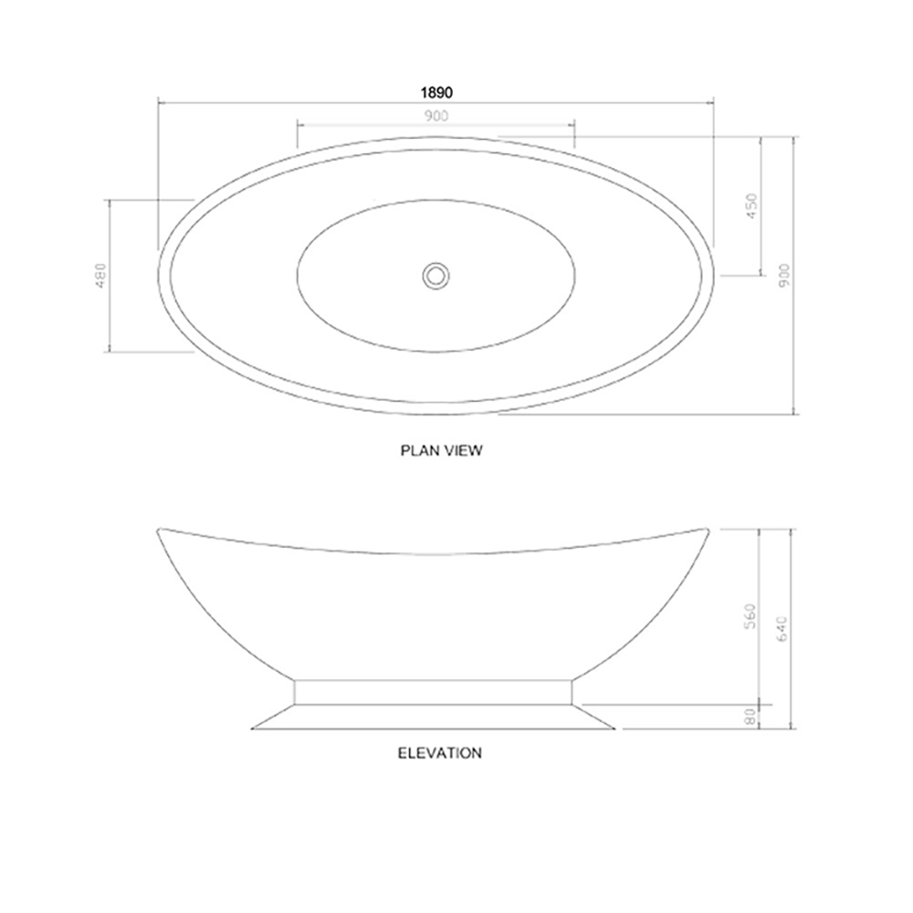 BC Designs Kurv Freestanding Bath - 1890 x 900mm