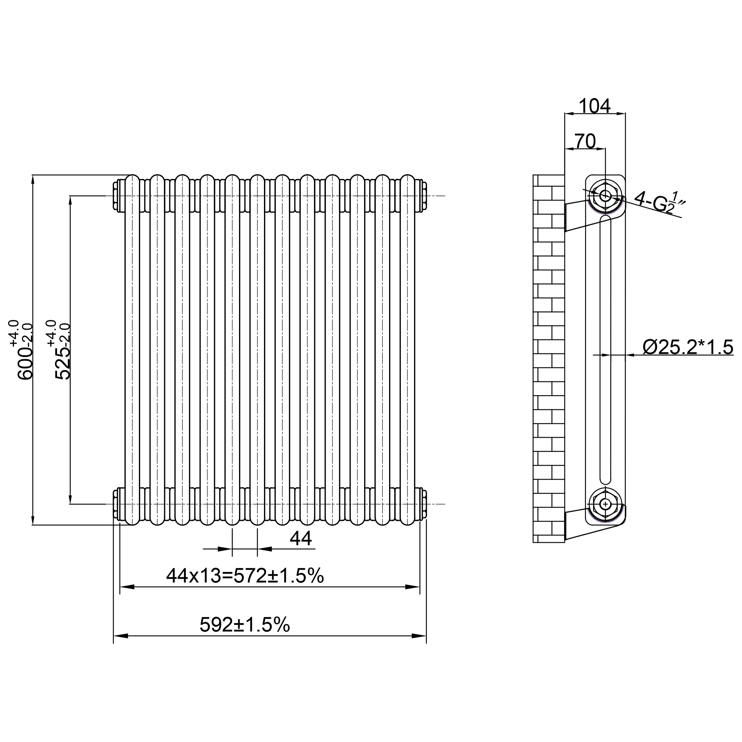 Toasty Ardleigh Antique Brass Horizontal Column Radiator