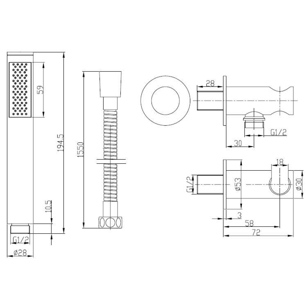 Crosswater Designer Shower Handset with Wall Outlet and Hose - Chrome