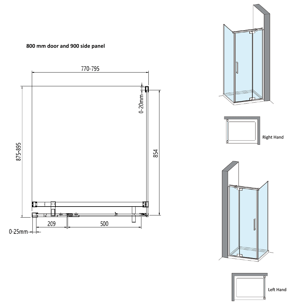 Crosswater Optix 10 Pivot Shower Door with Inline Panel and Optional Side Panel - Brushed Nickel