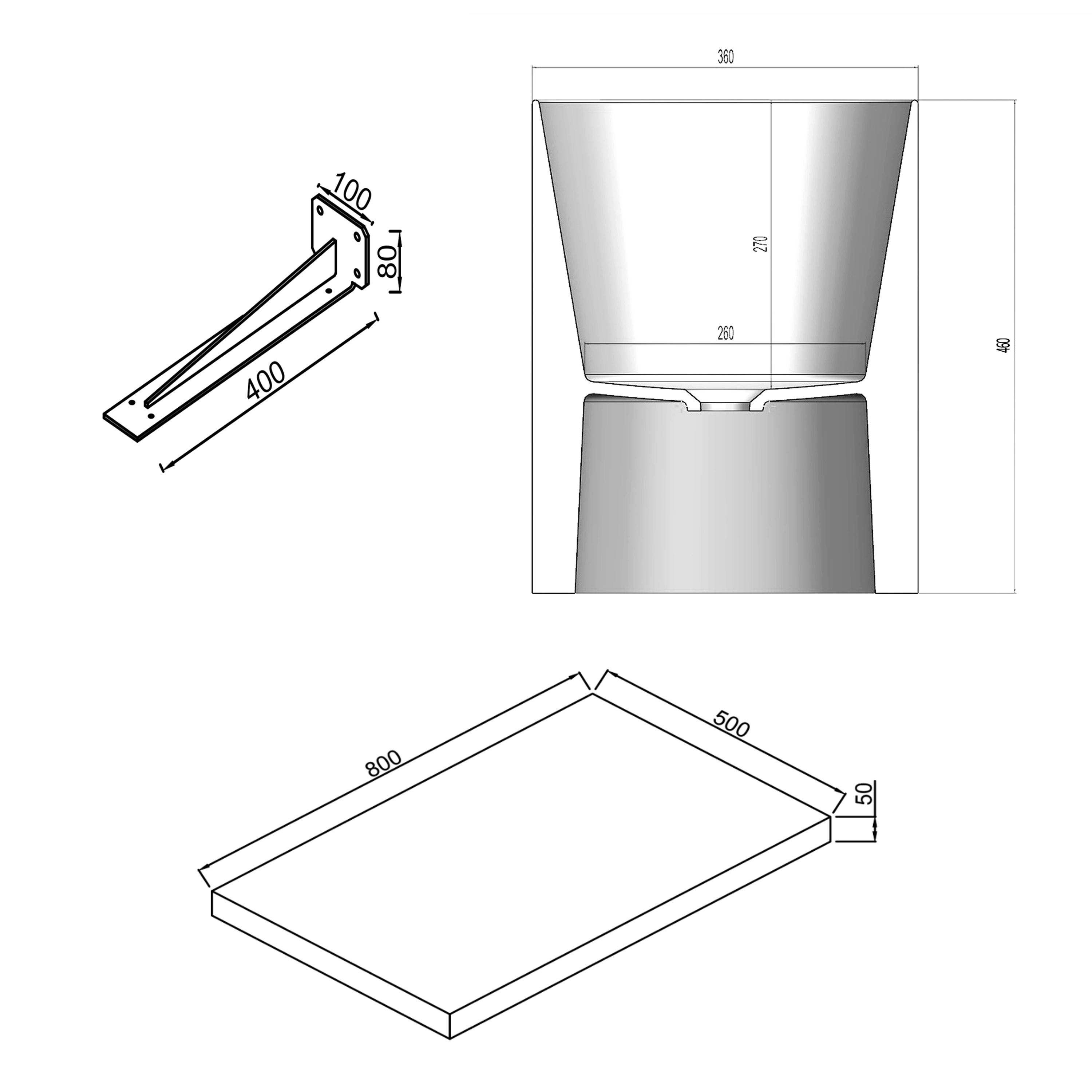 Sophia Basin Shelf with Countertop Basin - 3 sizes