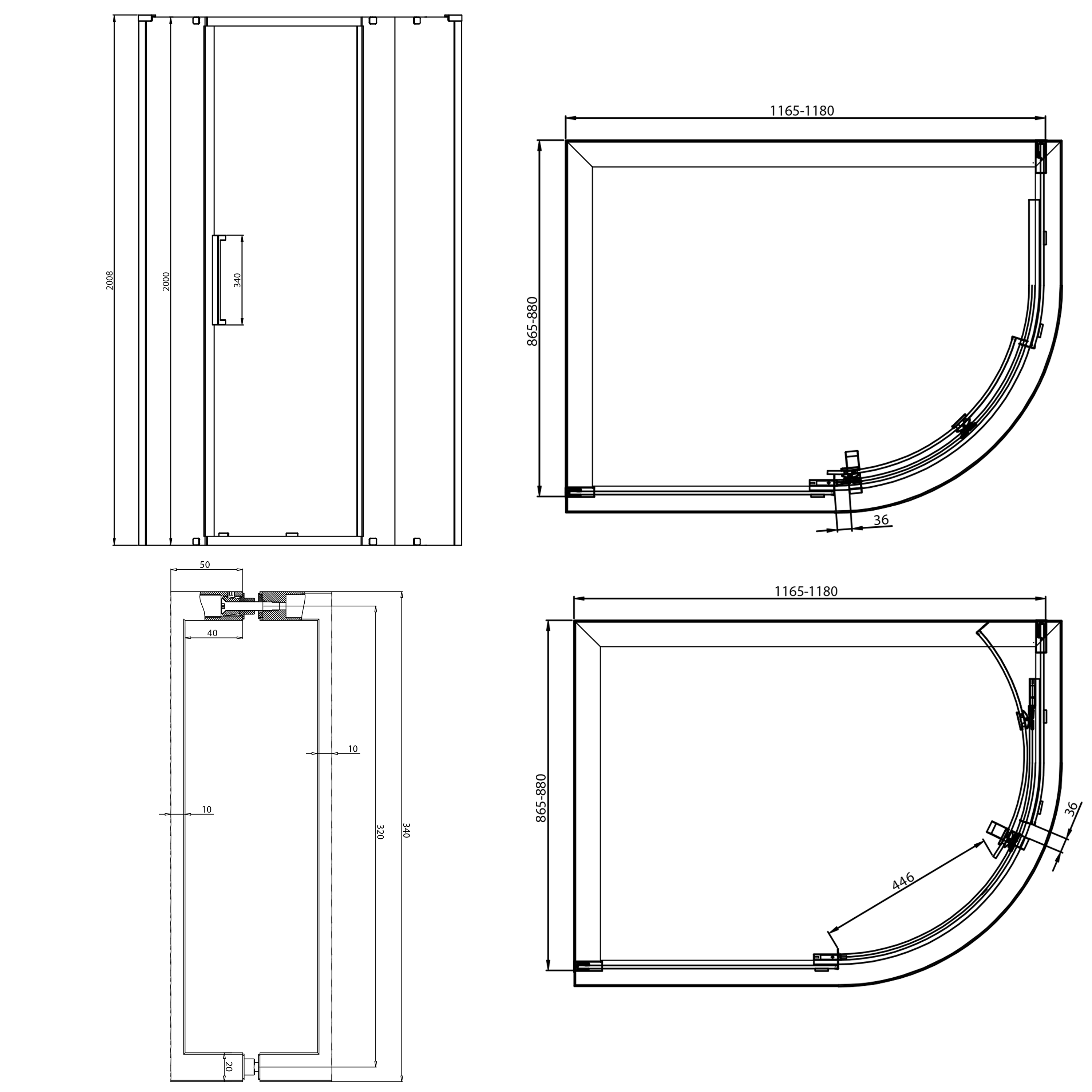 Crosswater Asura 8mm Brushed Stainless Steel Offset Quadrant Shower Door