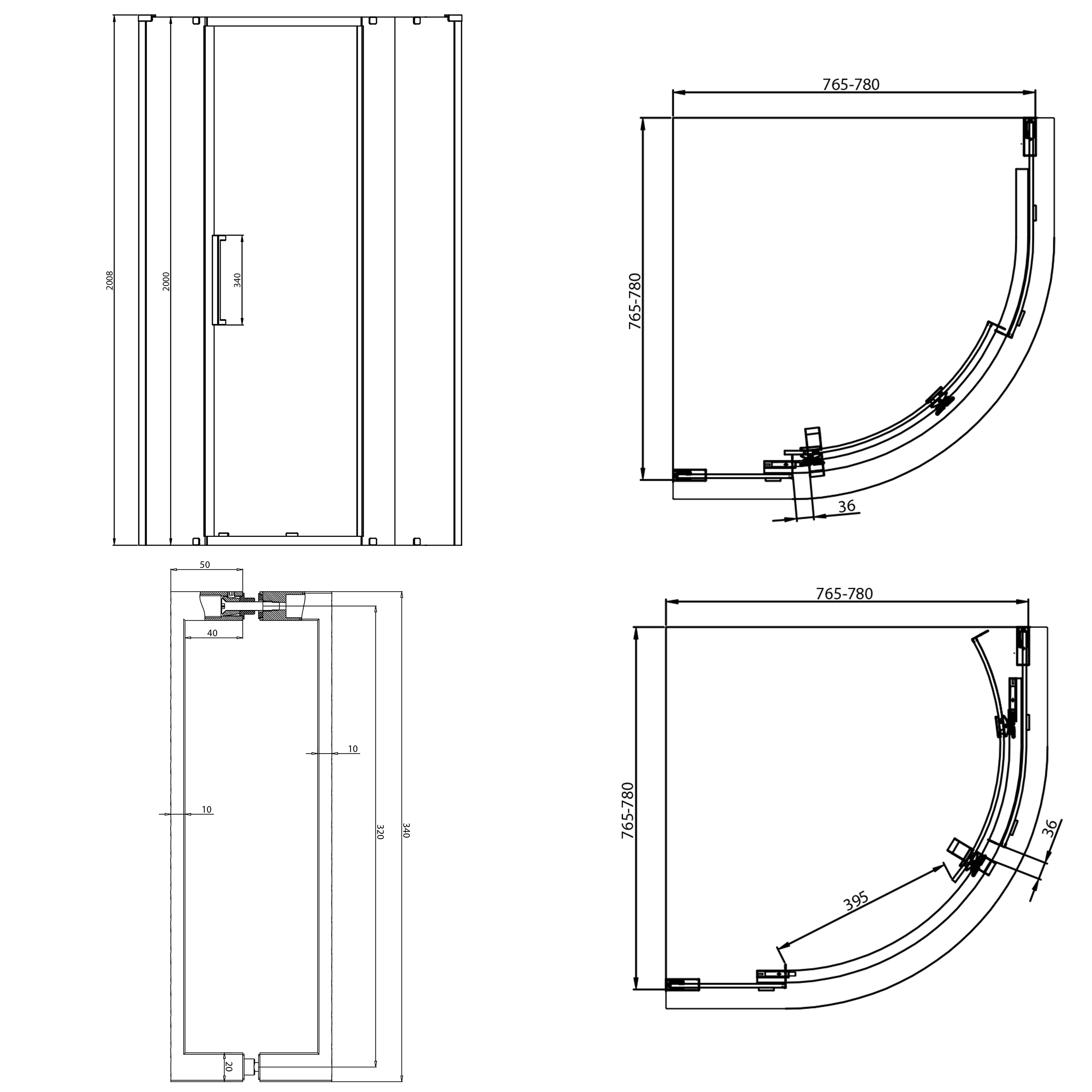 Crosswater Asura 8mm Polished Stainless Steel Quadrant Shower Door