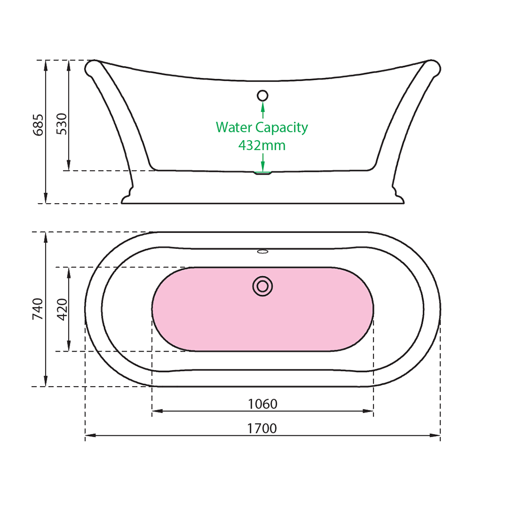 Charlotte Edwards Purley White Freestanding Bath - 1700 x 740mm