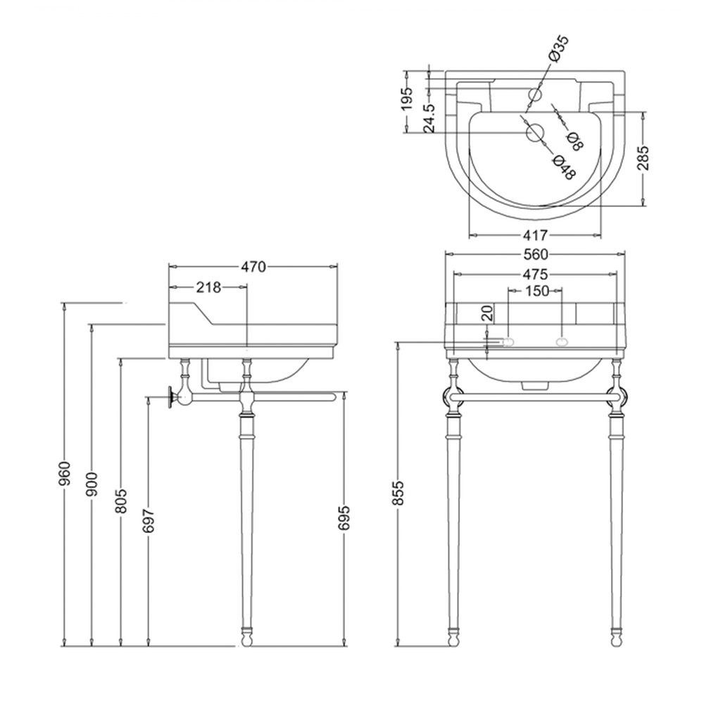 Burlington Edwardian 56cm Round Basin & Regal Height Basin Stand