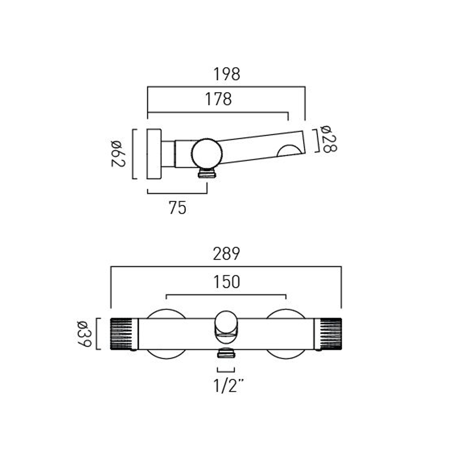 Vado Safari Exposed Thermostatic Leverless Wall Mounted Bath Shower Mixer Tap