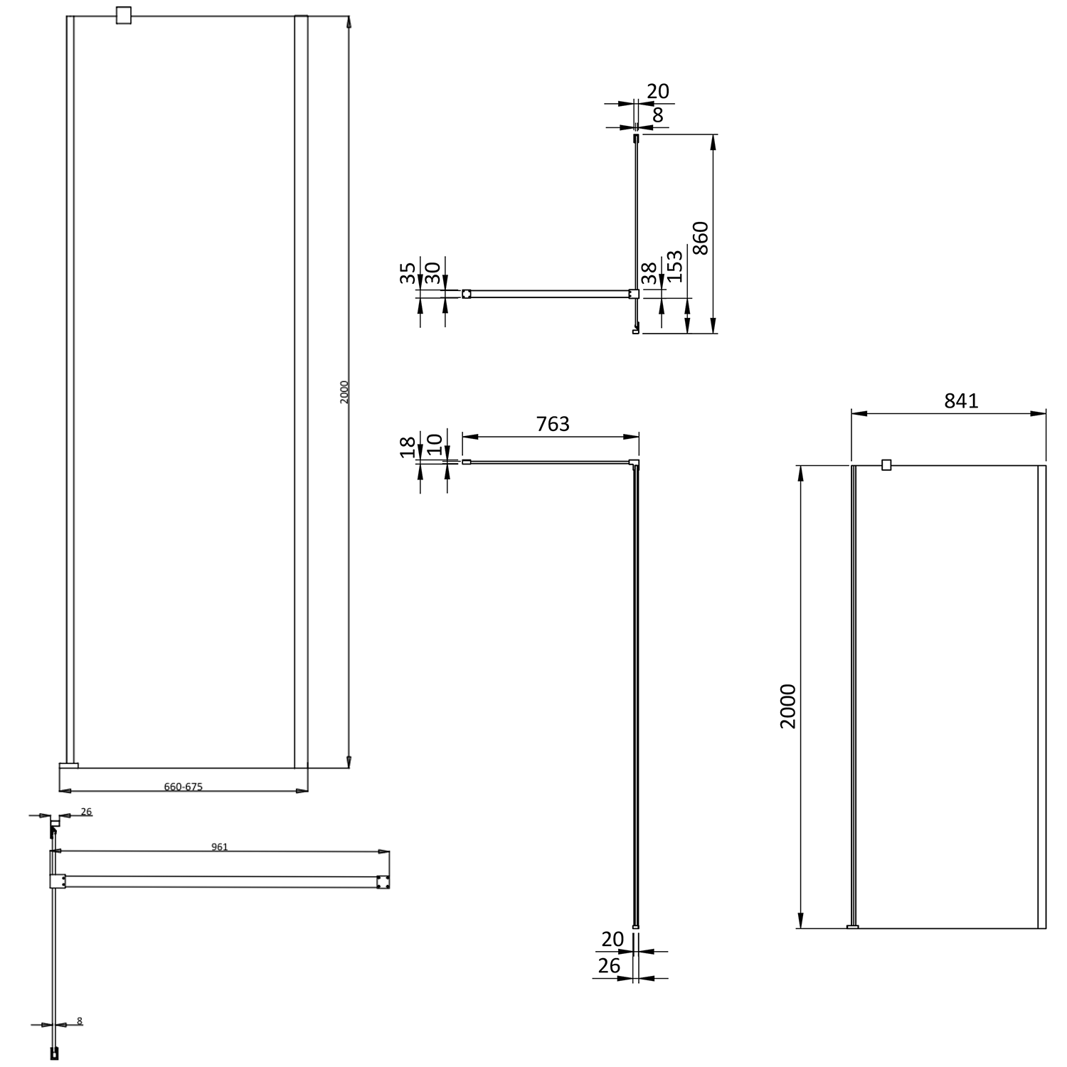 Crosswater Asura 8mm Polished Stainless Steel Hinged Shower Door & Optional Side Panel