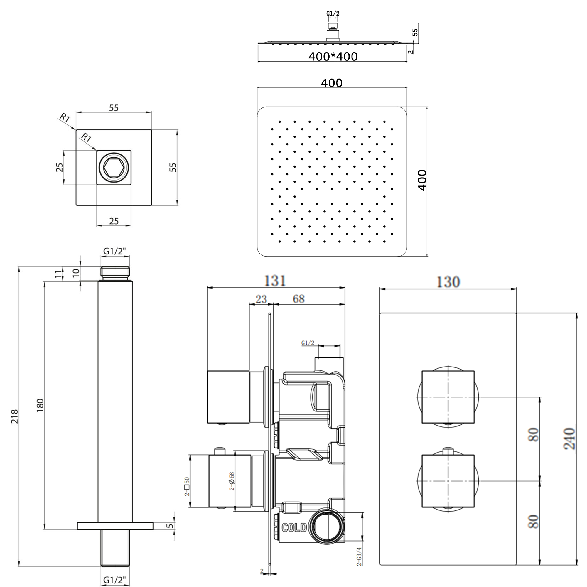 Flynn Concealed Shower Valve & Fixed Shower Head