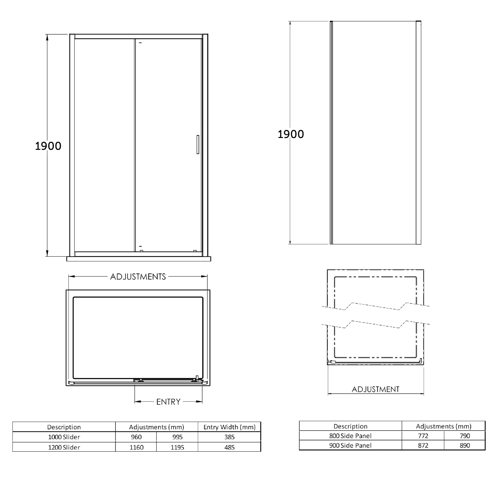 Harbour Primrose 6mm Single Matt Black Sliding Shower Door & Optional Side Panel