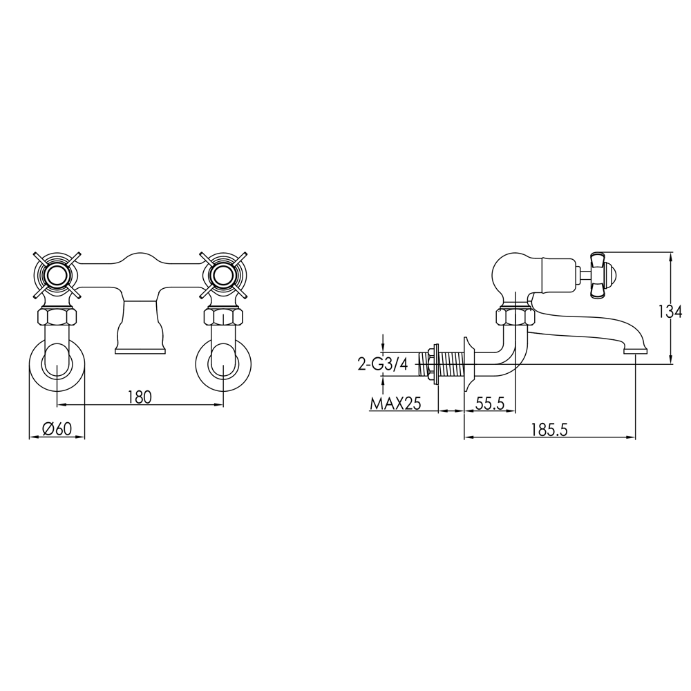 Butler & Rose Caledonia Pinch Wall Mounted Bath Filler Tap