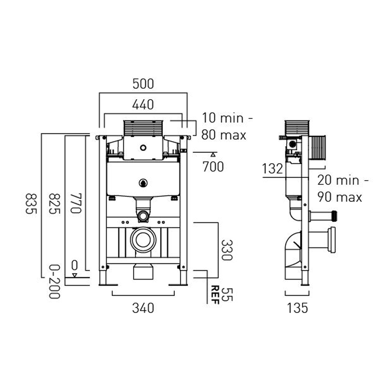Vado Short 835mm Frame & Cistern with Adjustable Height