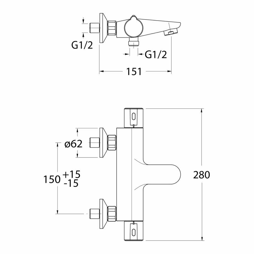 Crosswater Exposed Thermostatic Bath Shower Valve