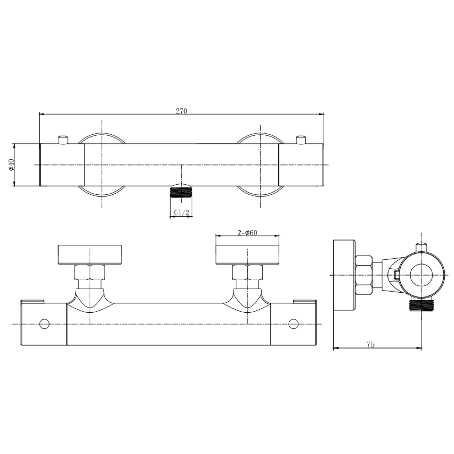 Drench Minimalist Thermostatic Bar Valve - Bottom Outlet