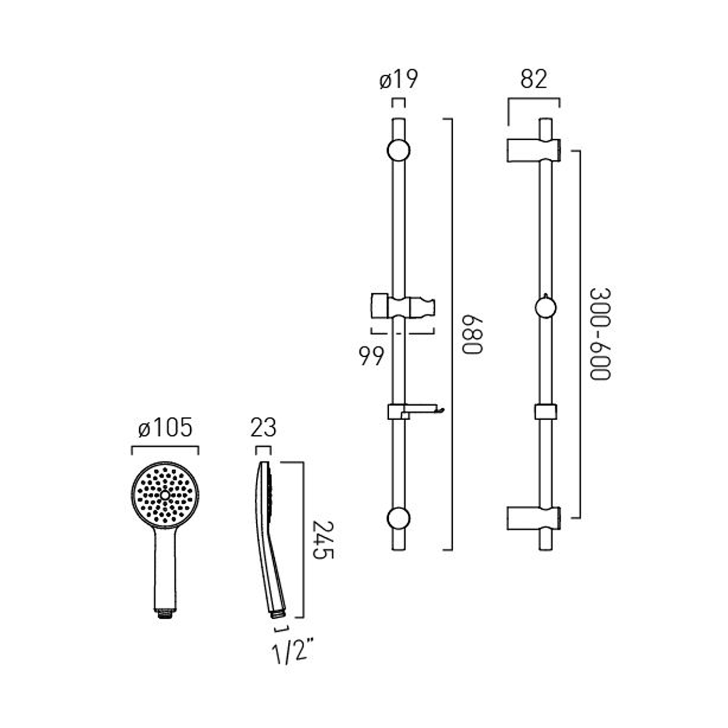 Vado Safari Slide Rail Shower Kit