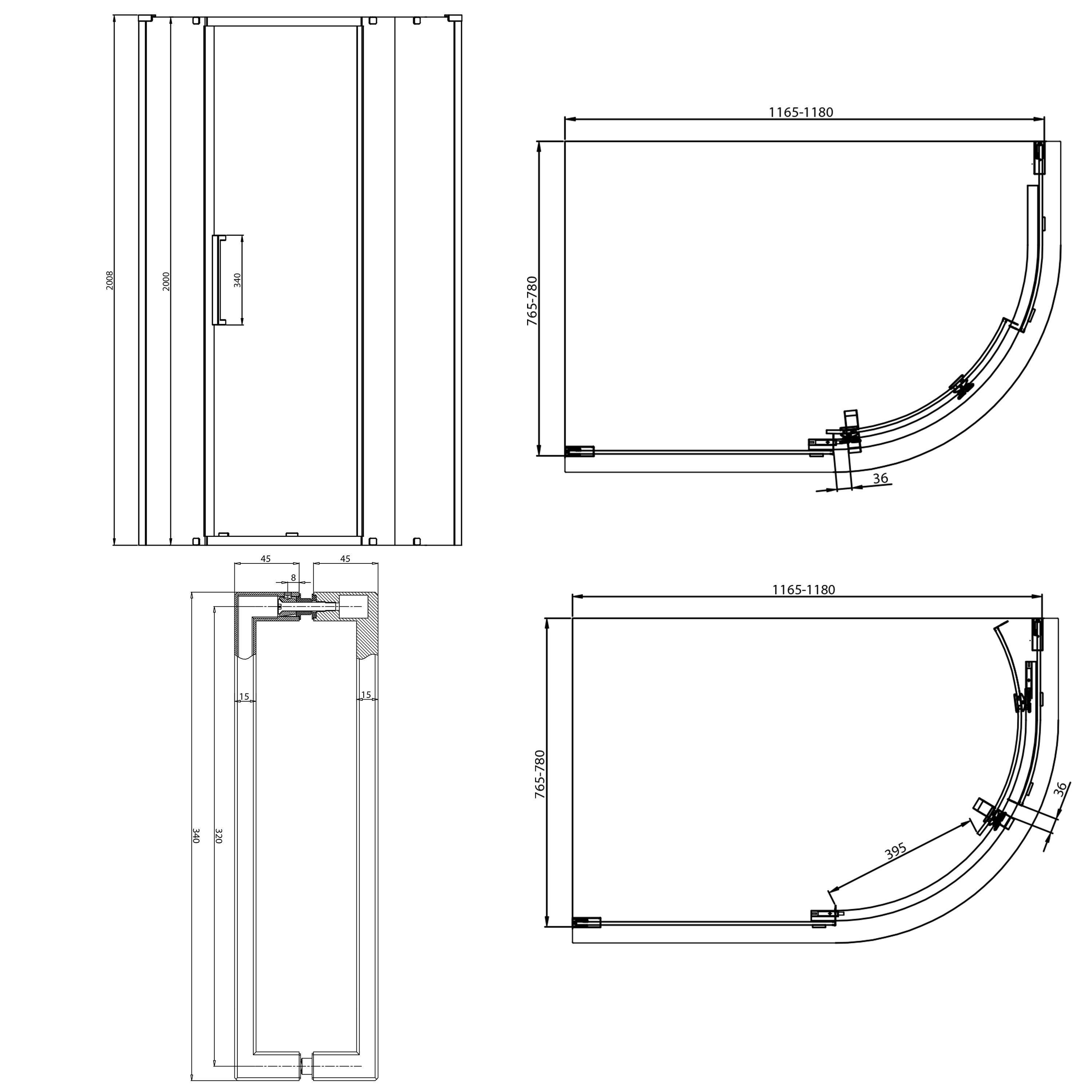 Crosswater Asura 8mm Brushed Brass Offset Quadrant Shower Door