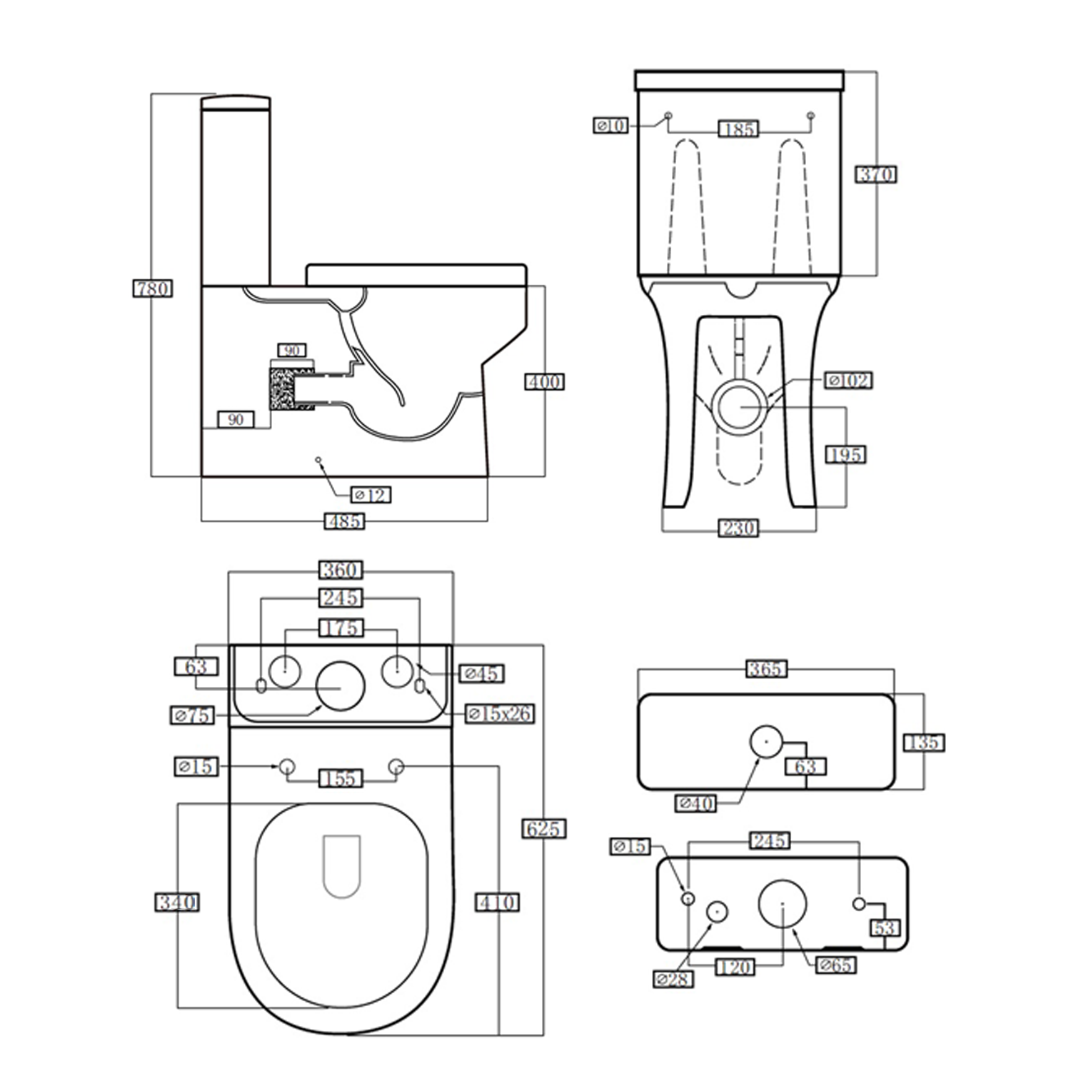 Lorraine Rimless Back To Wall Close Coupled Toilet & Soft Close Seat