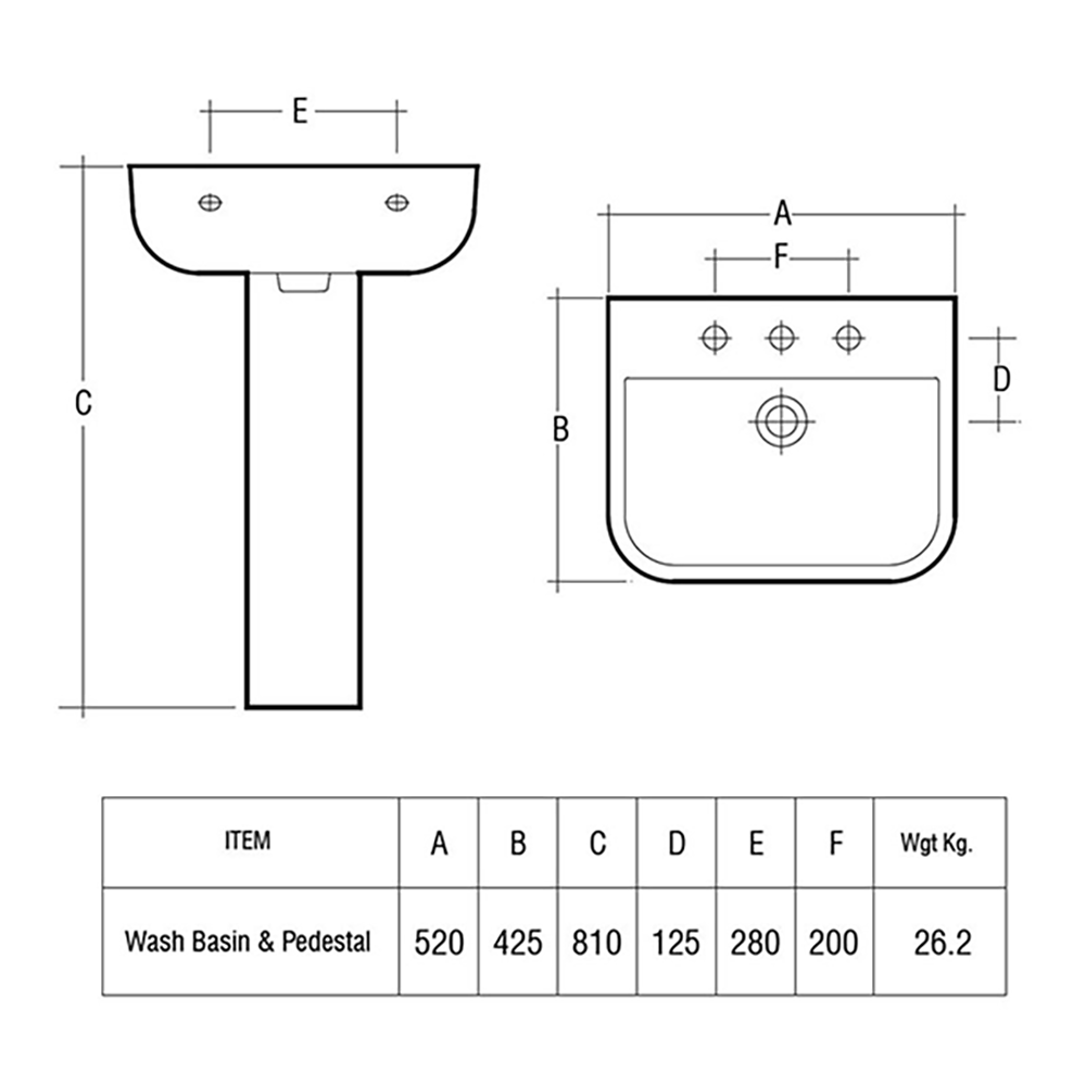RAK Series 600 1 Tap Hole Basin & Full Pedestal - 520mm