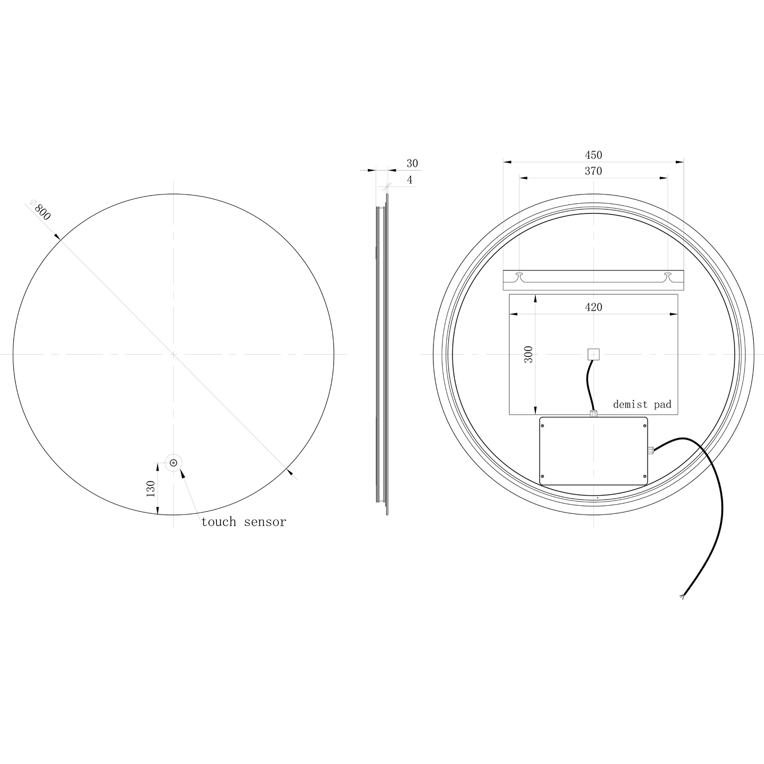 Harbour Vision LED Illuminated Round Bathroom Mirror with Demister Pad - 800mm