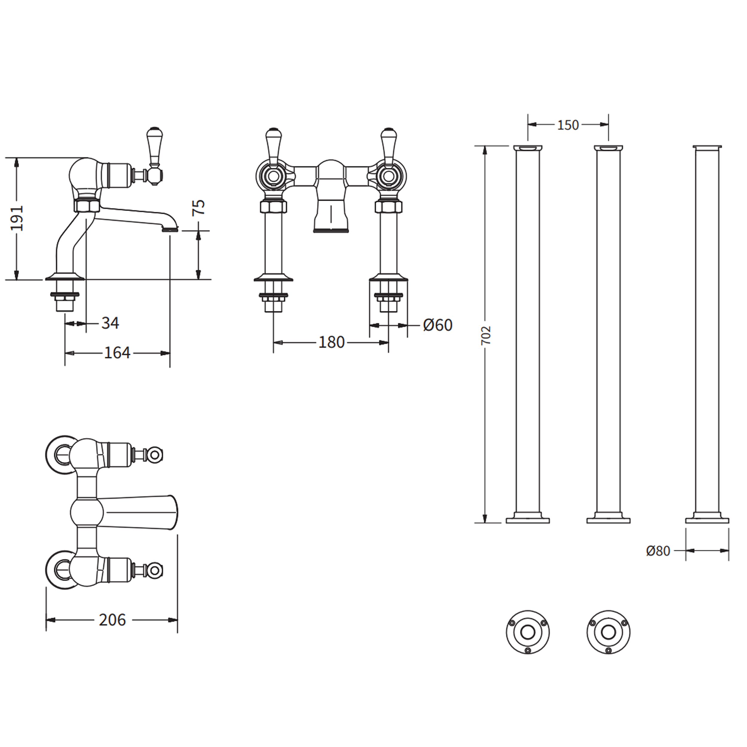 Crosswater Belgravia Lever Floor Standing Bath Mixer Tap