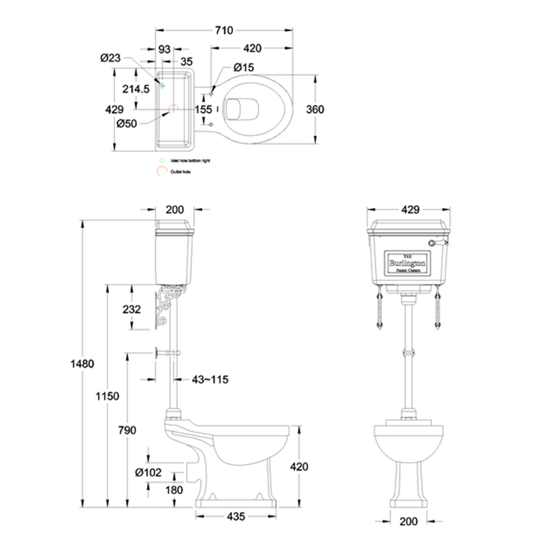 Burlington Medium Level Toilet with Chrome Cistern (Excluding Seat)