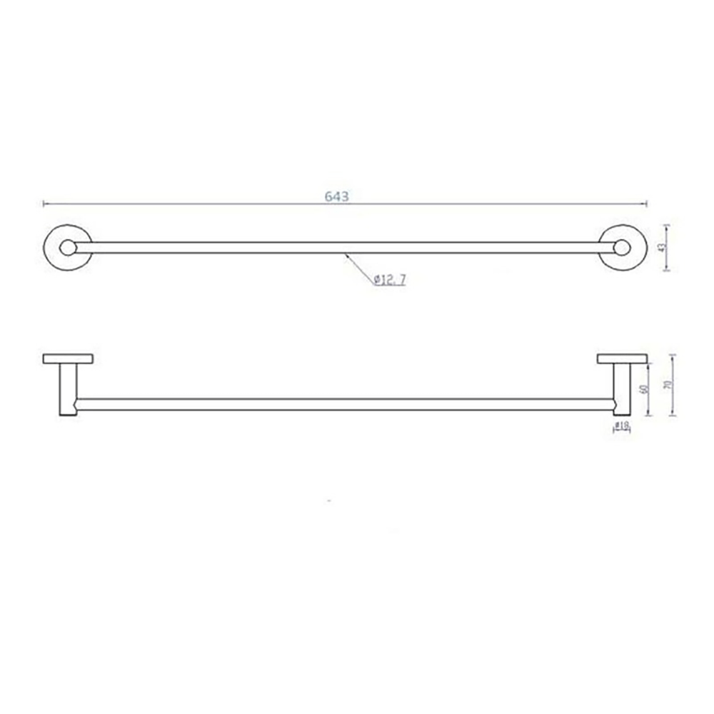 Inox Brushed Stainless Steel Wall Mounted Towel Rail - 643mm