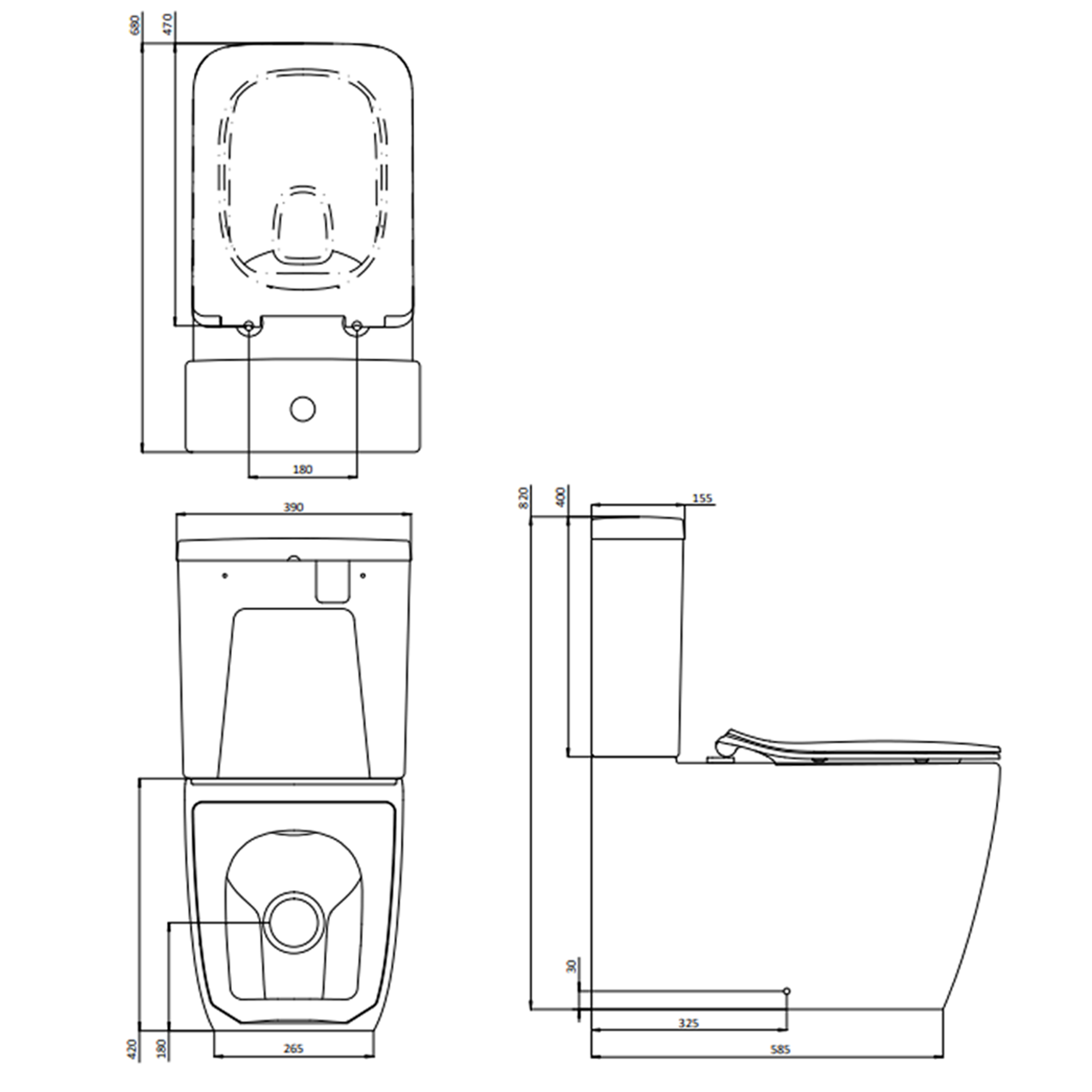 Britton Bathrooms Hoxton Square Rimless Back to Wall Close Coupled Toilet & Soft Close Seat