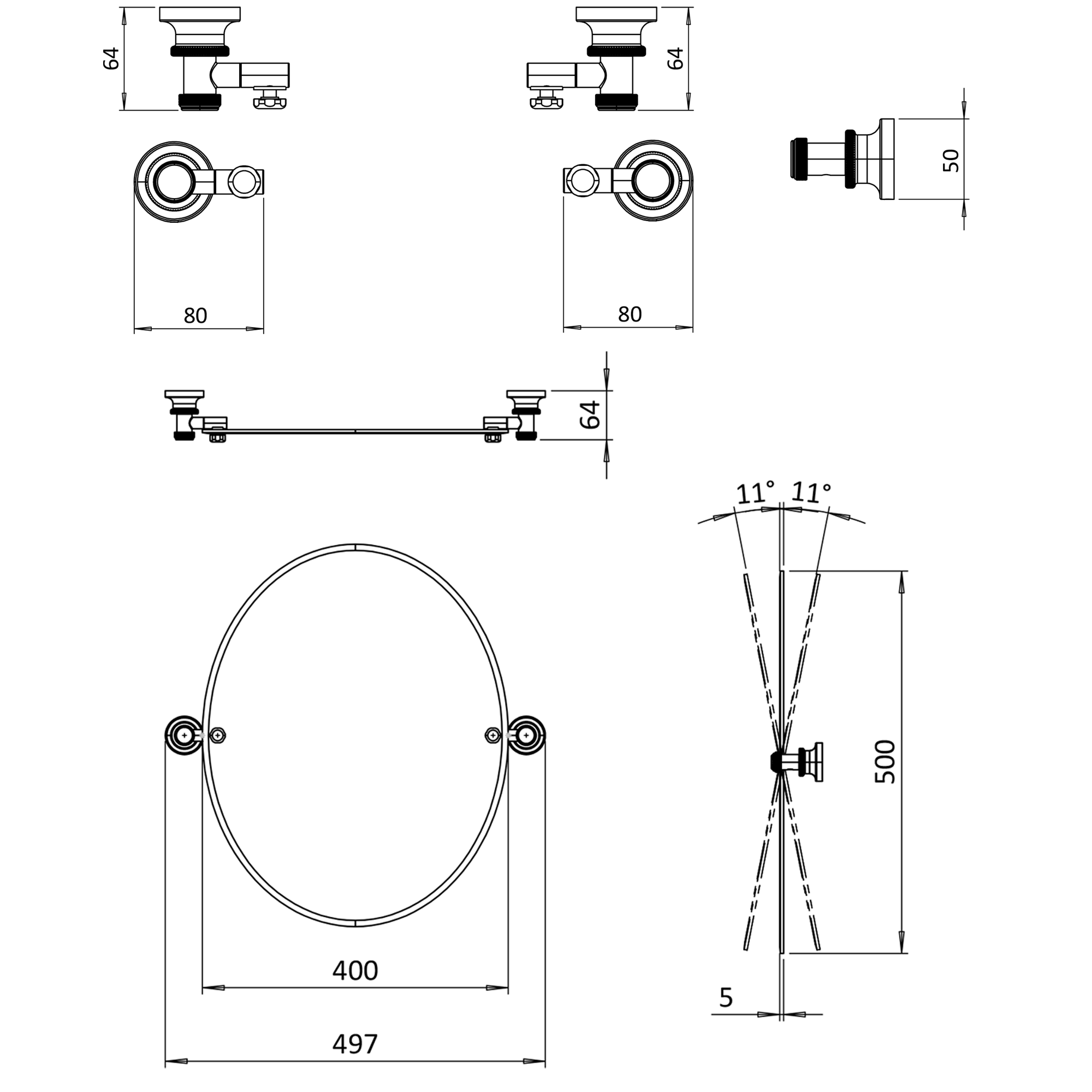 Burlington Oval Mirror with Fixings