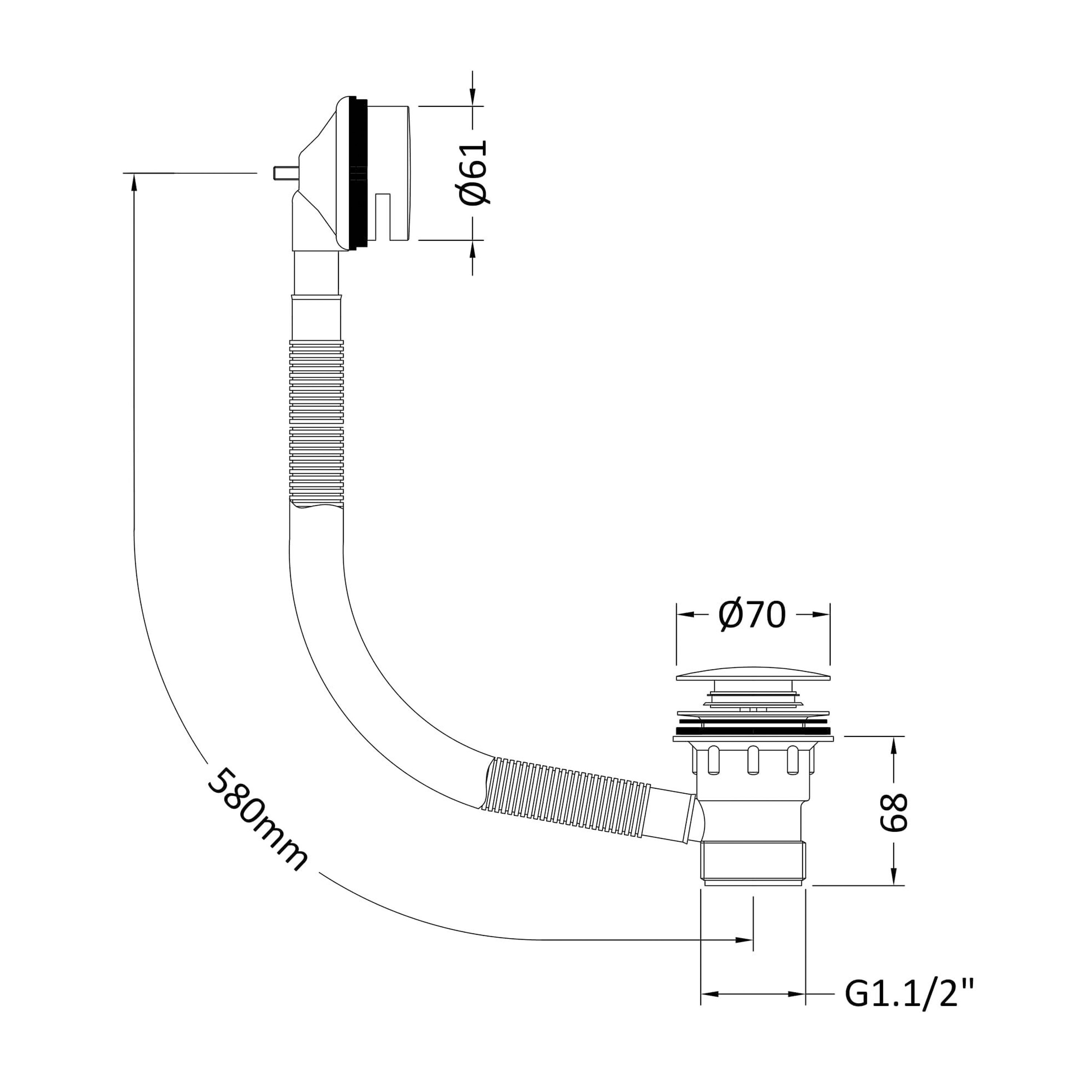 BC Designs Brushed Nickel Push Down Concealed Bath Waste & Overflow