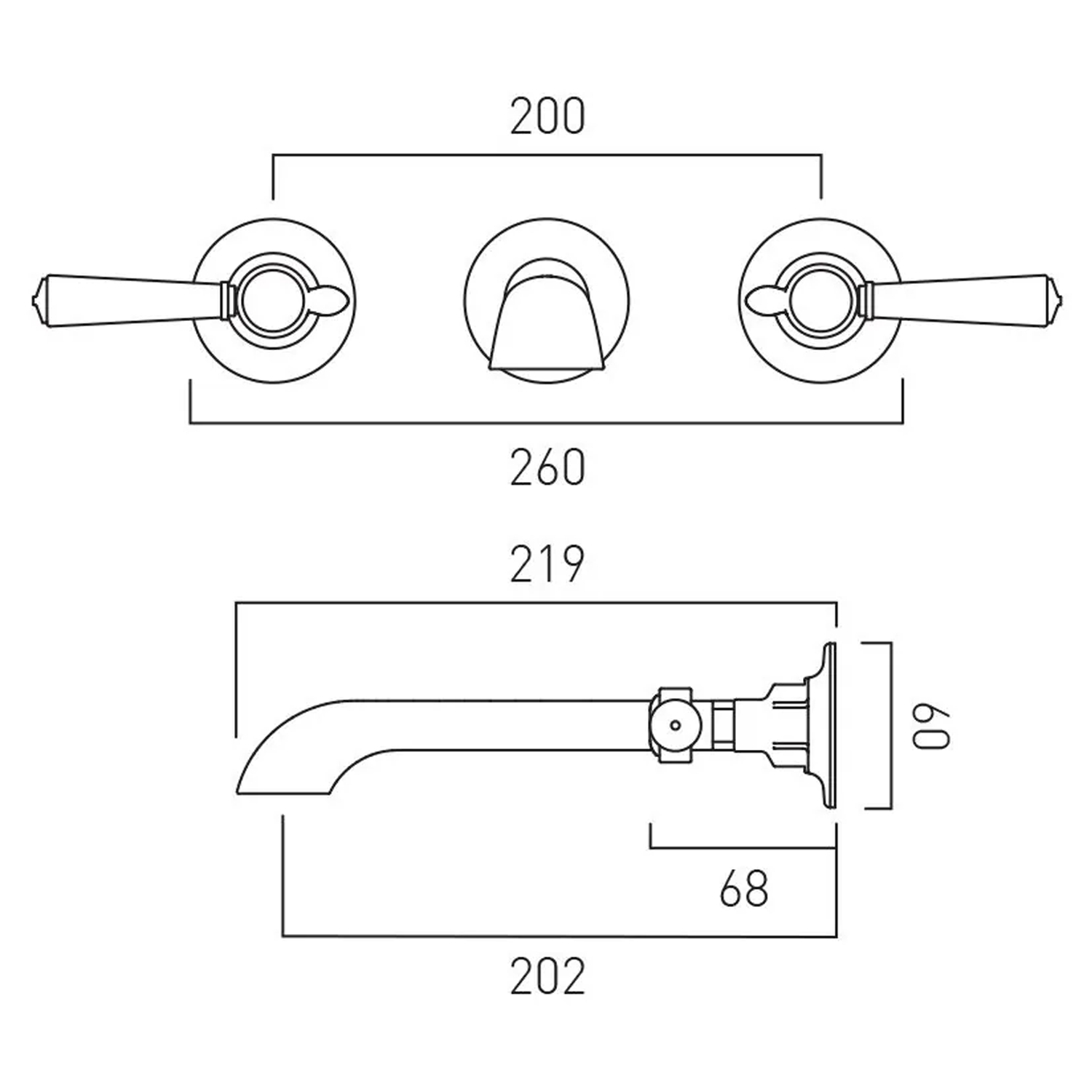 Booth & Co Axbridge Traditional Lever 3 Hole Wall Mounted Basin Mixer Tap