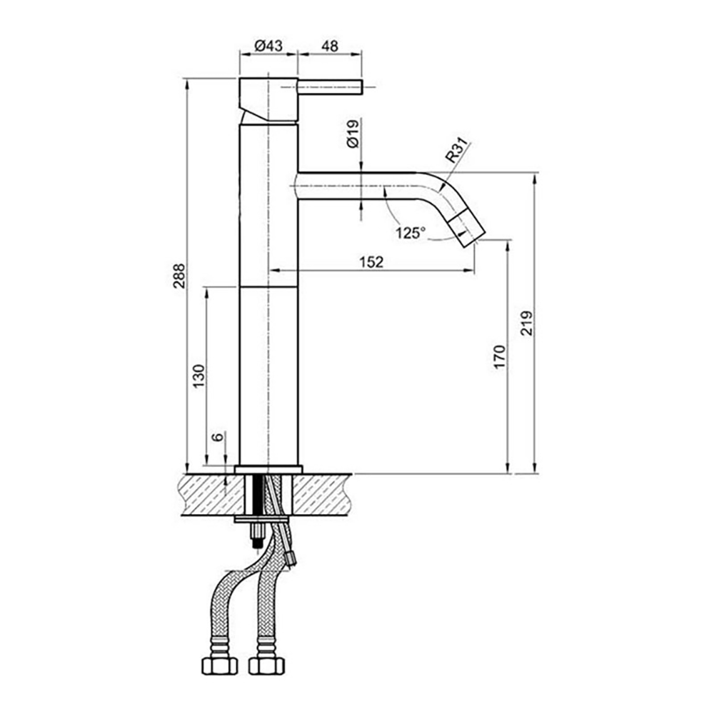 Inox Brushed Stainless Steel Tall Single Lever Basin Mixer