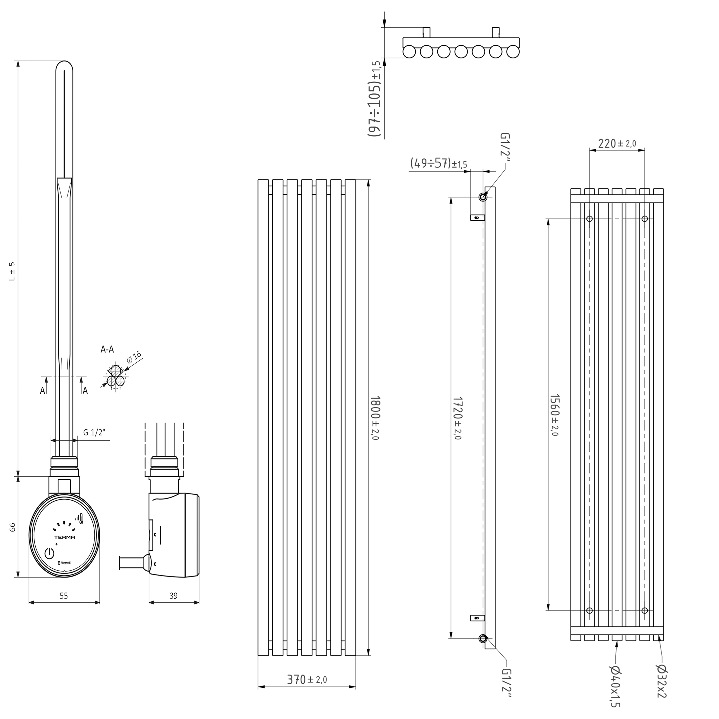 Terma Rolo Room E Single Panel Electric Radiator with MOA Blue Heating Element