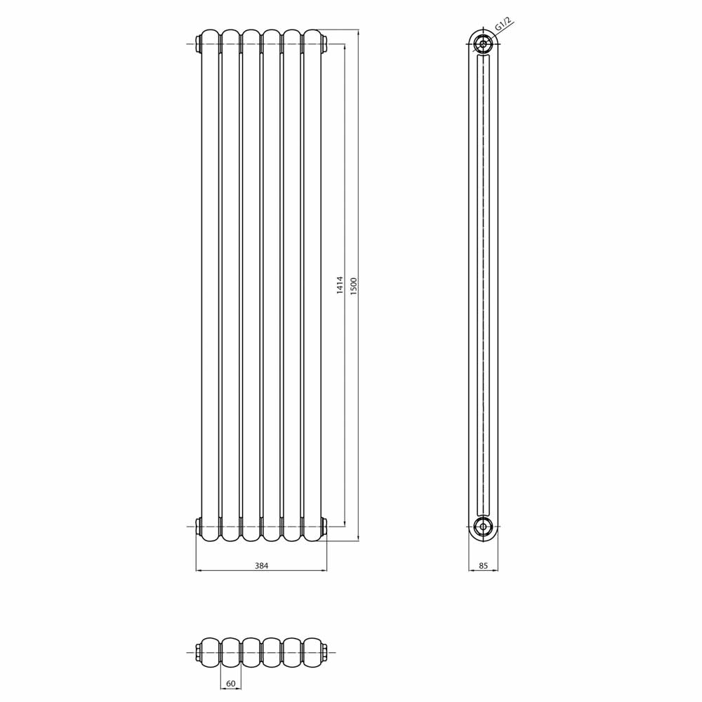 Brenton Saturnia Anthracite Vertical Column Radiator - 1500 x 380mm